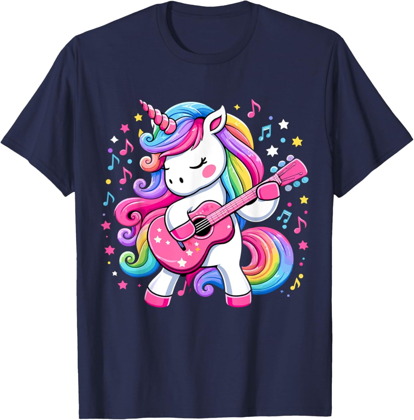 Unicorn Birthday Party Playing Guitar Music T-Shirt - T-Shirt | Navy