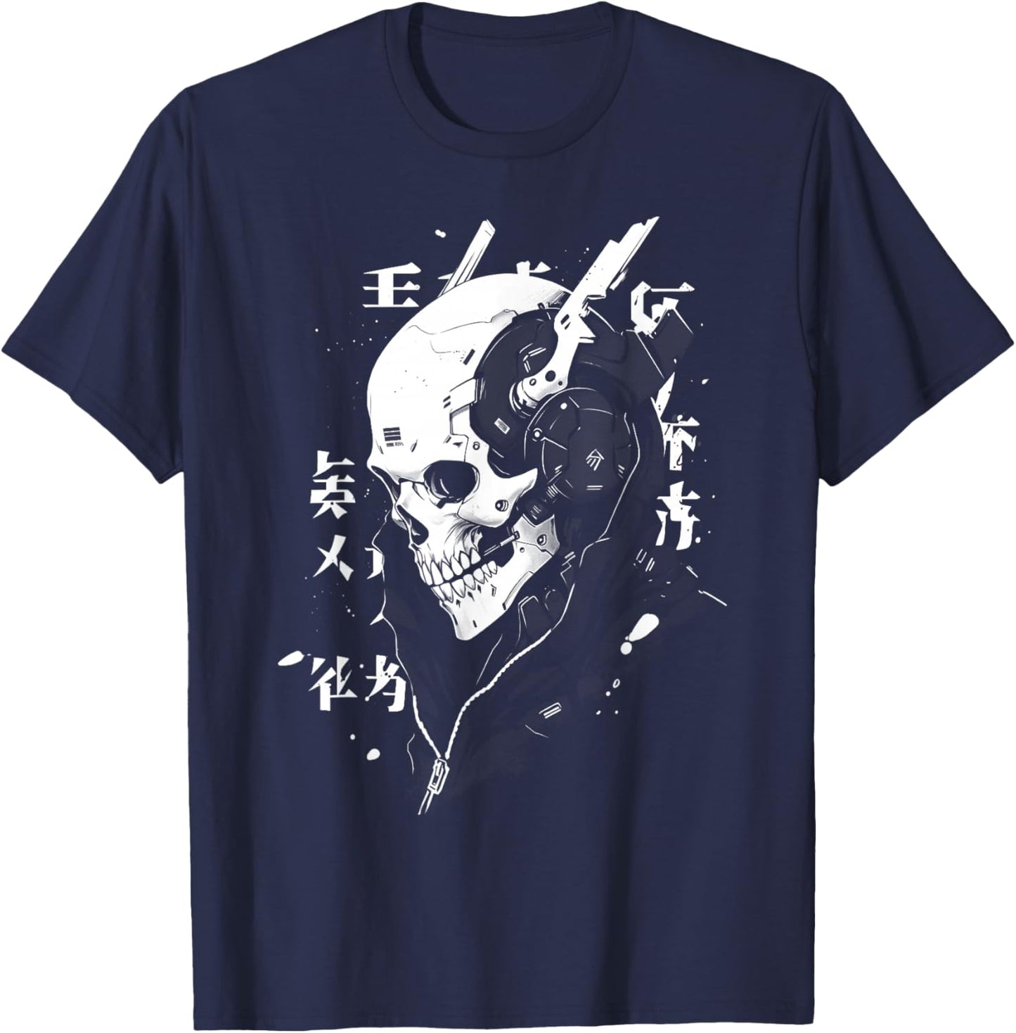 Anime Manga Skull Cyberpunk Aesthetic Techwear Harajuku T-Shirt - T-Shirt | Navy