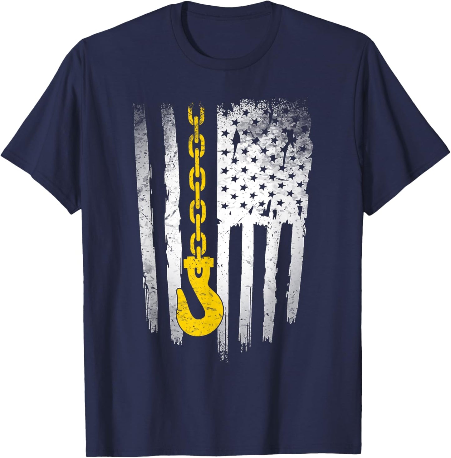 Tow Truck Driver Gift Men USA Flag Towing Hook For US T-Shirt - T-Shirt | Navy