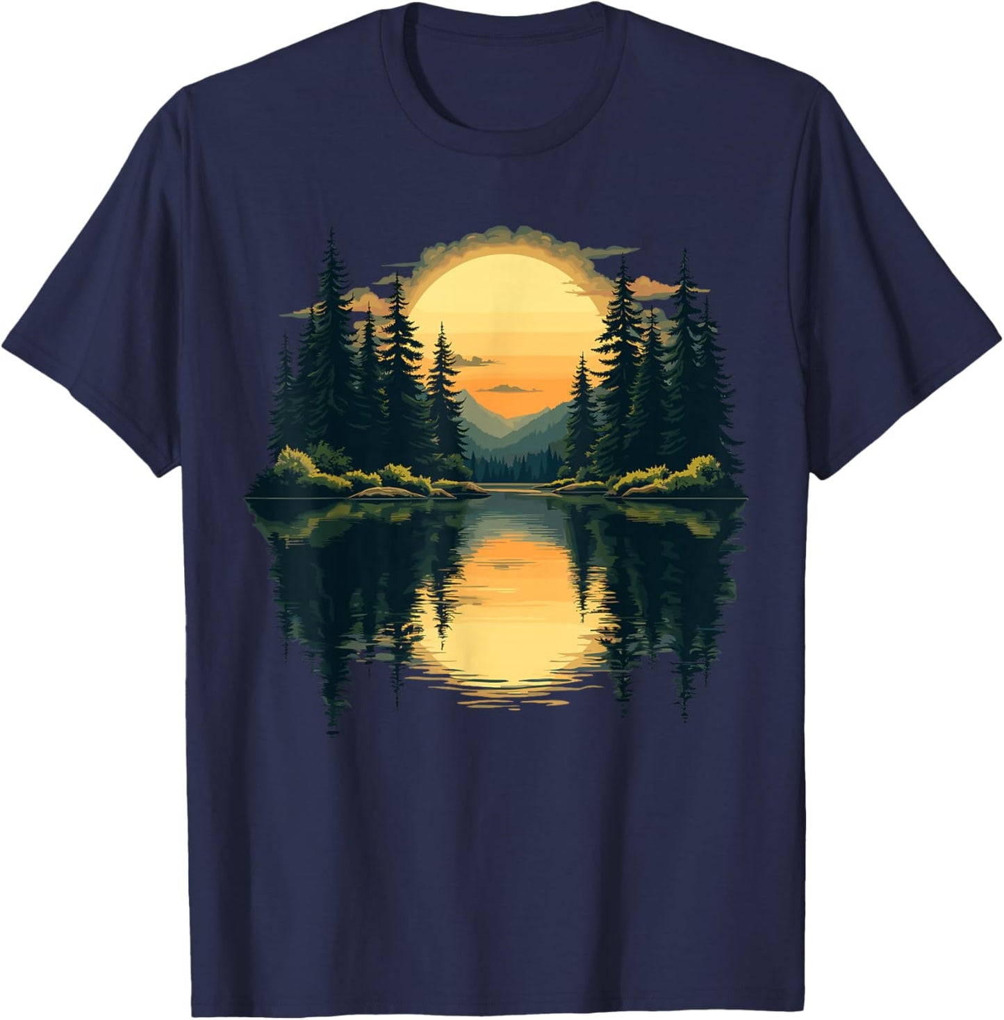 Nature Trees Reflection Forest Outdoor Wildlife T-Shirt - T-Shirt | Navy