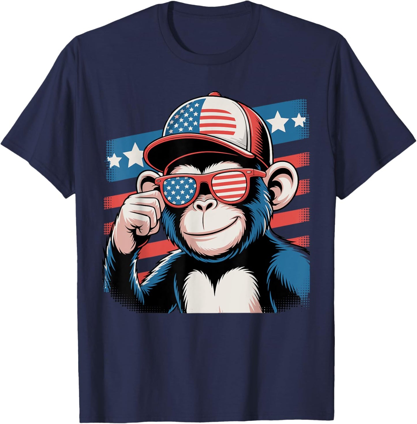 Cool Monkey USA Flag Sunglasses Independence 4th of July T-Shirt - T-Shirt | Navy