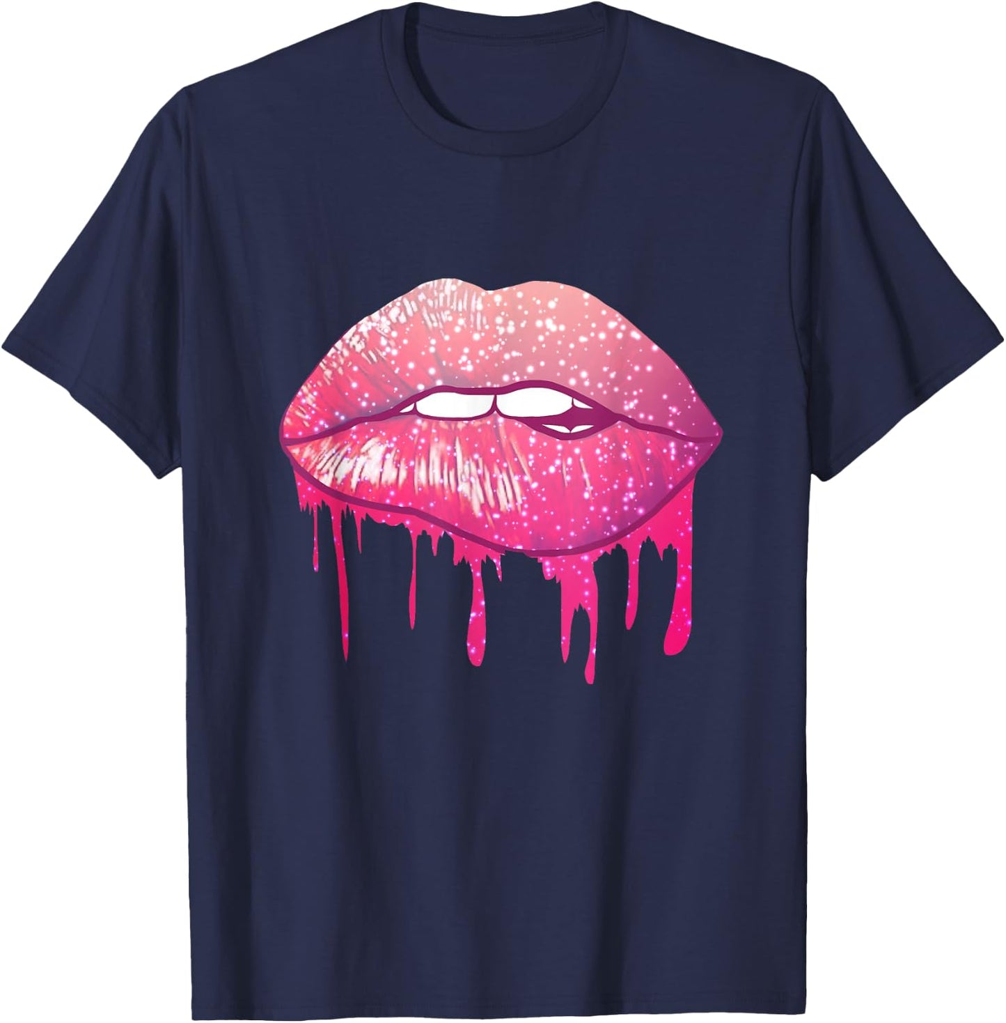 Purple Dripping Biting Lips Lipstick 80s Gifts T-Shirt - T-Shirt | Navy