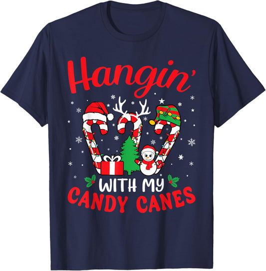 Hangin With My Candy Canes Funny Christmas Holiday Men Women T-Shirt - T-Shirt | Navy