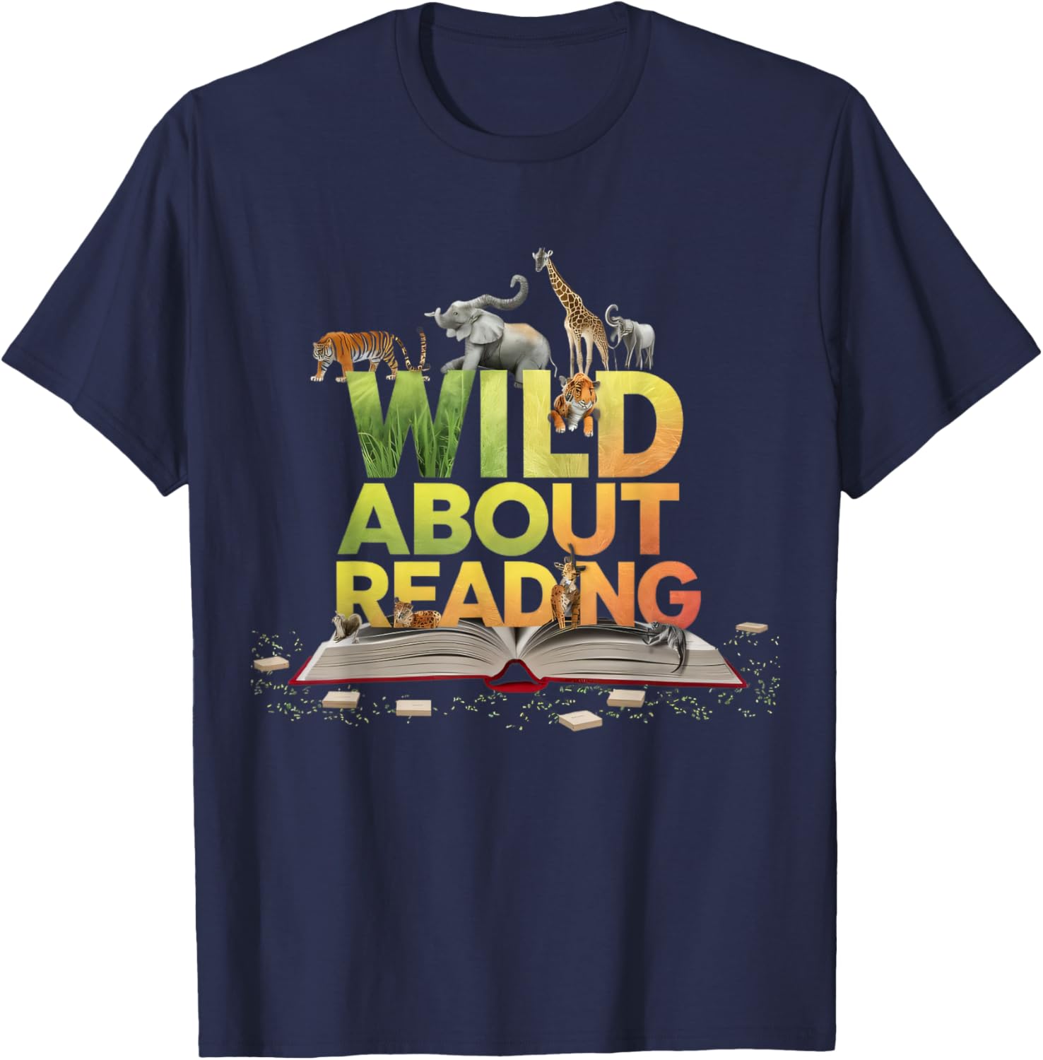 Wild About Reading Books Lovers Novelty Bookworm Library Day T-Shirt - T-Shirt | Navy