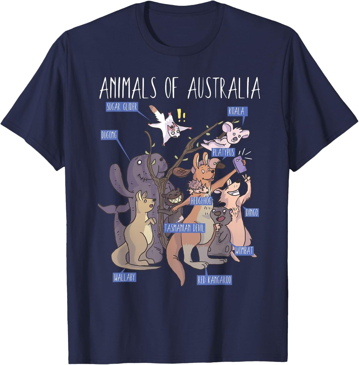 Animals Of Australia Australian Animal Educational T-Shirt - T-Shirt | Navy