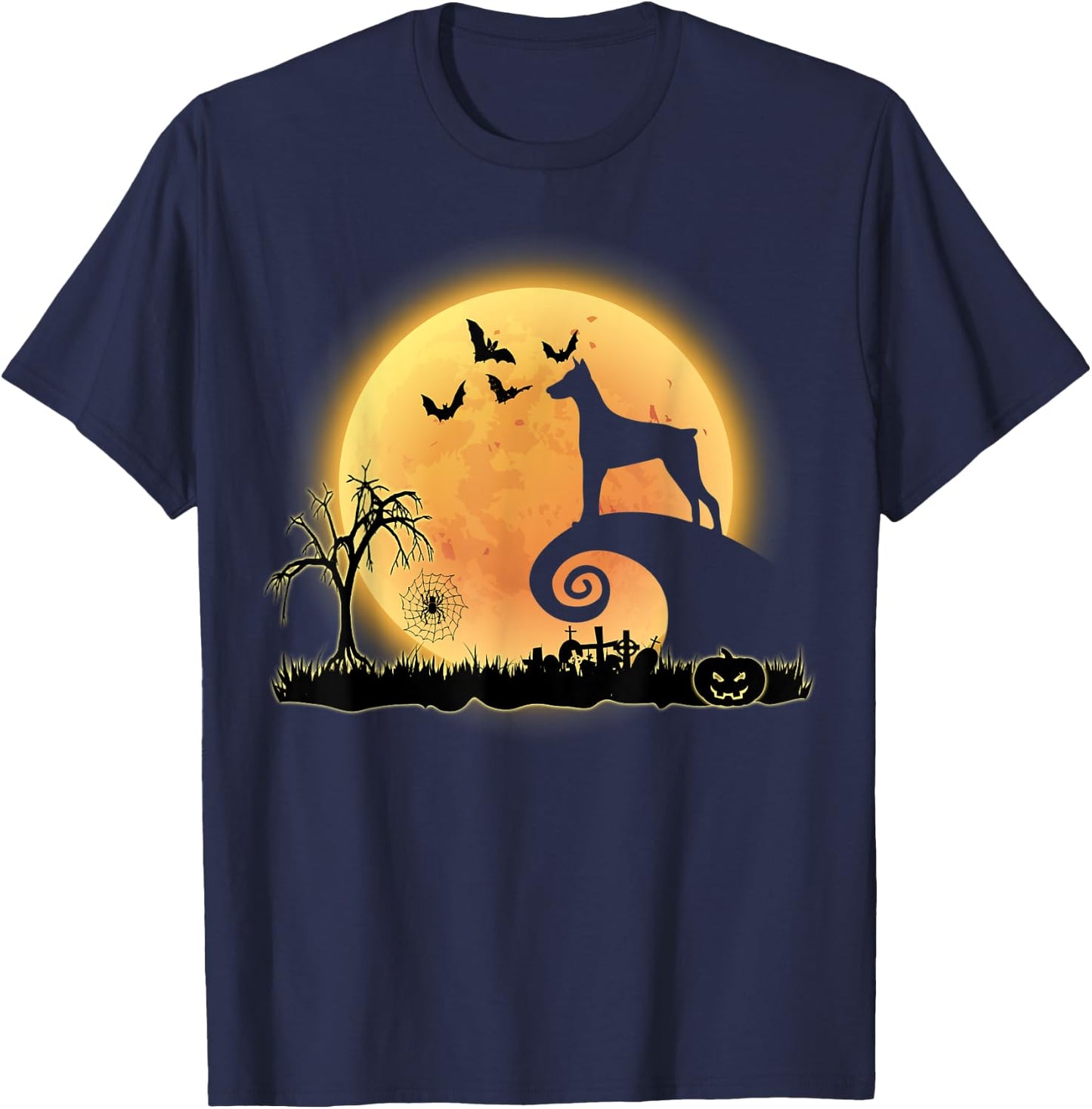 Doberman Dog And Moon Funny Scary Halloween Costume T-Shirt - T-Shirt | Navy