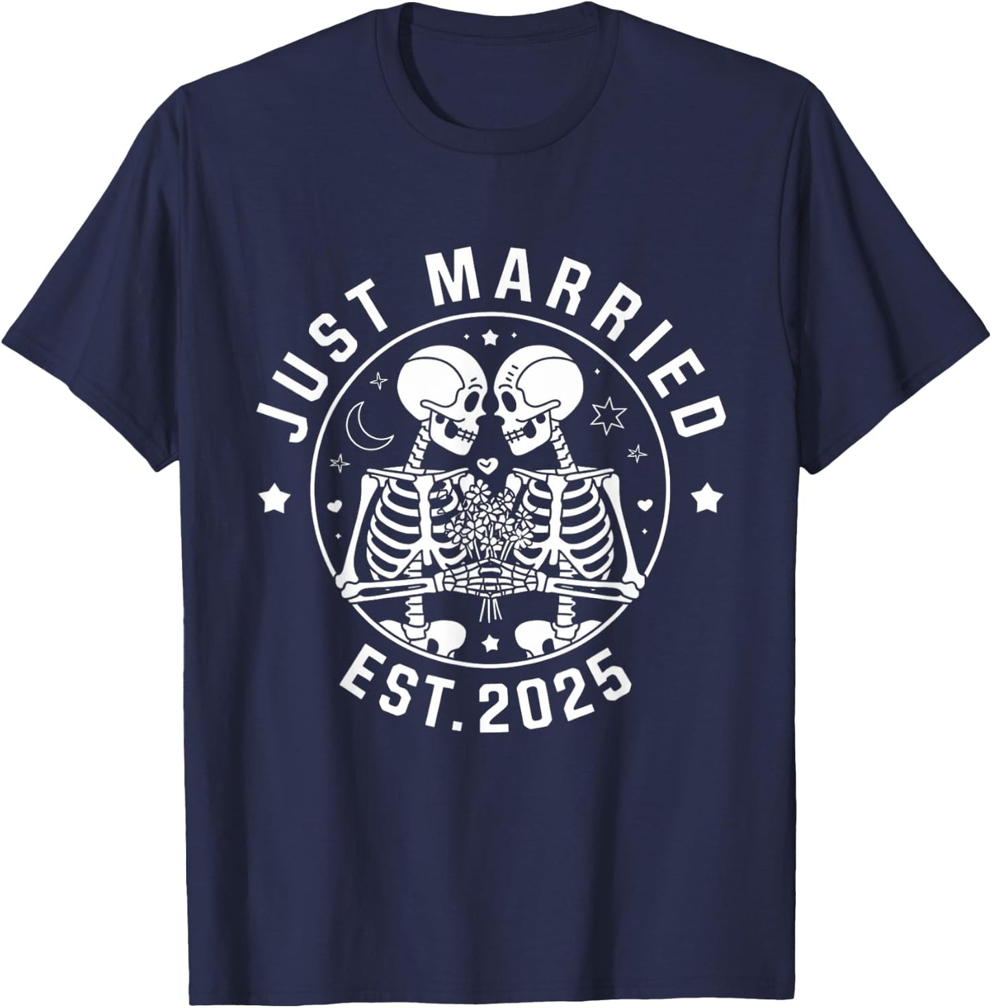 Just Married Skeleton Couple Est. 2025 T-Shirt - T-Shirt | Navy