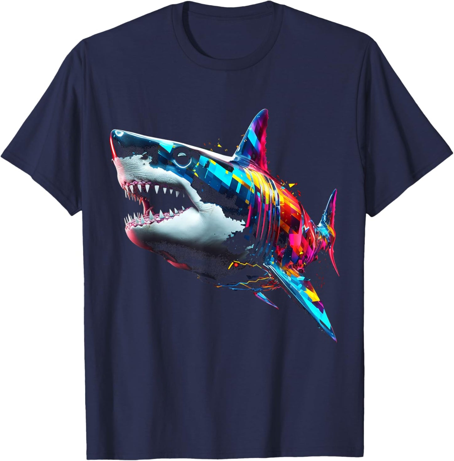 Shark Polygon Colorful Animal Art Abstract Graphic Shark T-Shirt - T-Shirt | Navy
