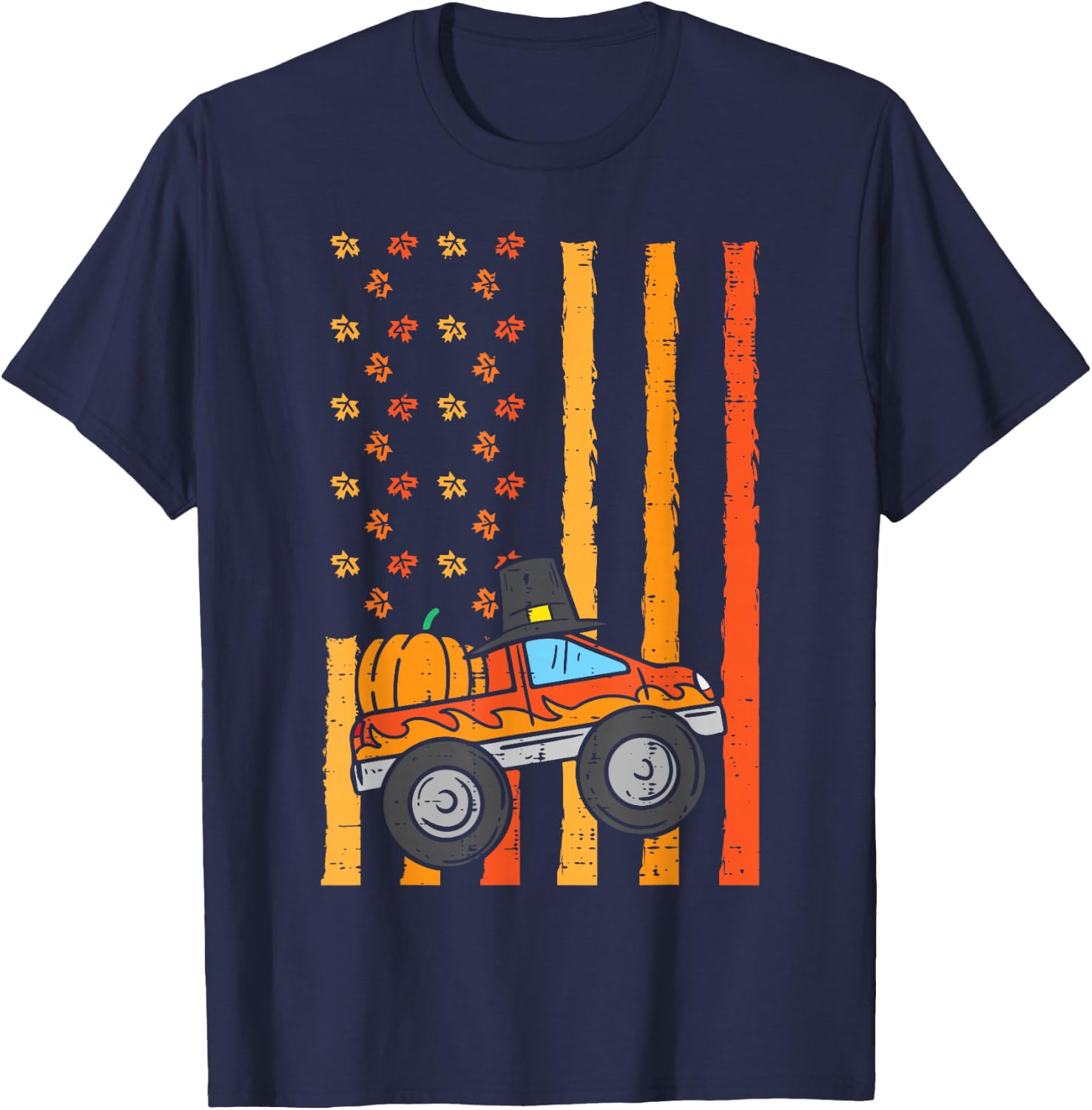 Thanksgiving Monster Truck US Flag Fall Toddler Boys Kids T-Shirt - T-Shirt | Navy