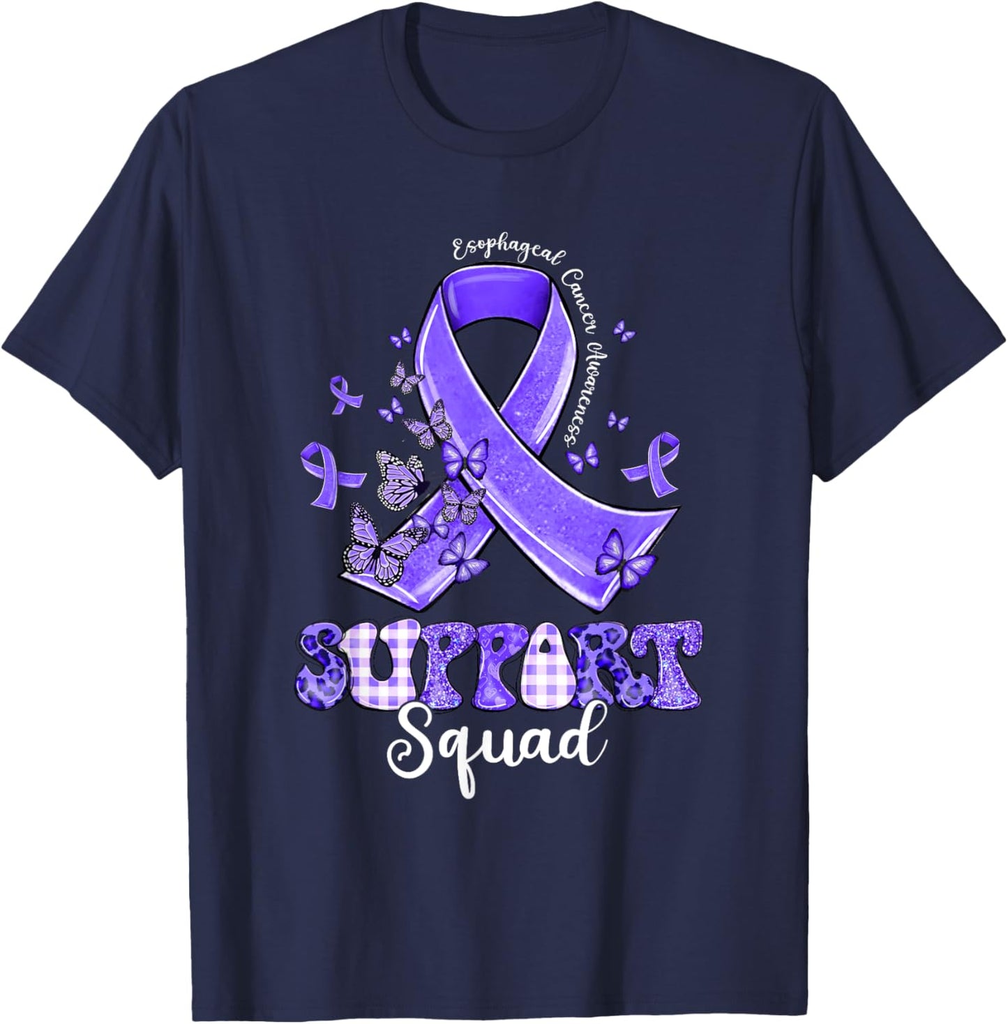 Support Squad Periwinkle Ribbon Butterfly Esophageal Cancer T-Shirt - T-Shirt | Navy