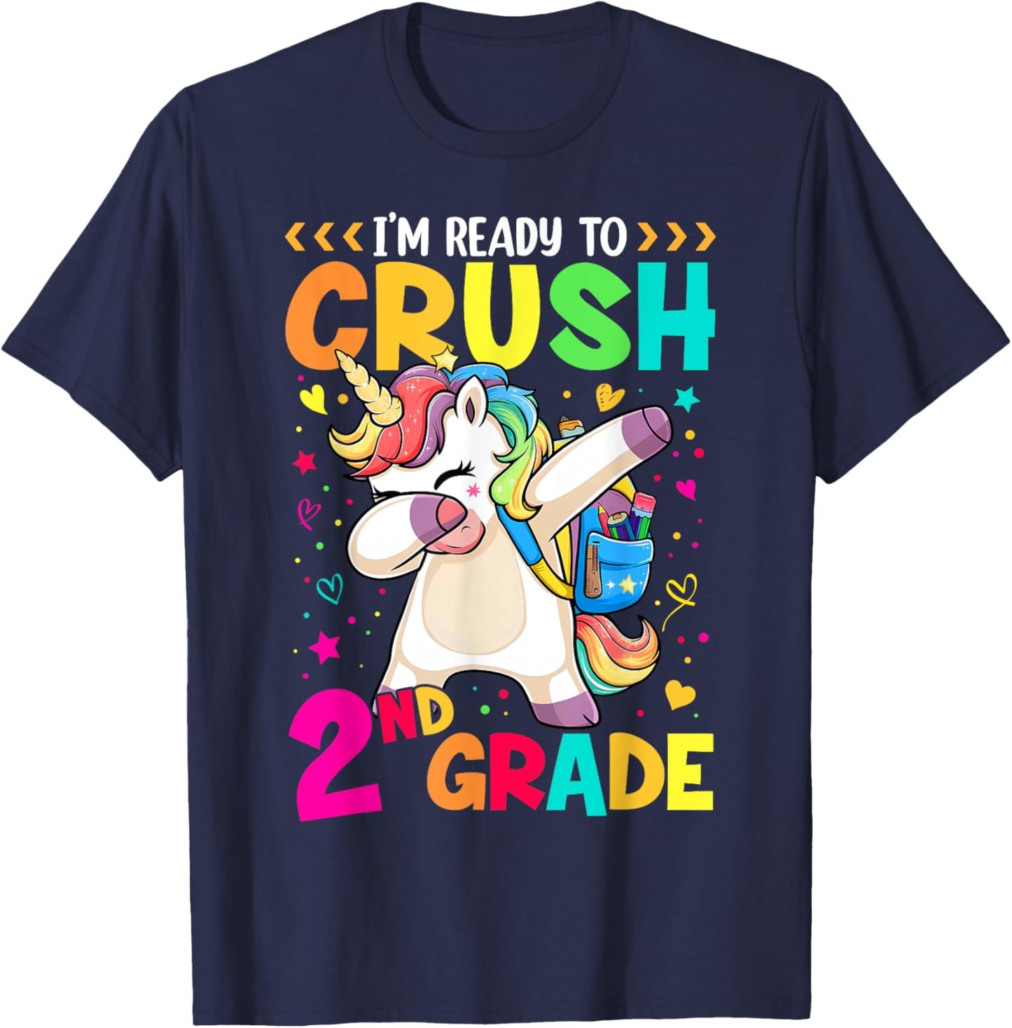 Crush 2nd Grade Dabbing Unicorn Back to School Girls Kids T-Shirt - T-Shirt | Navy