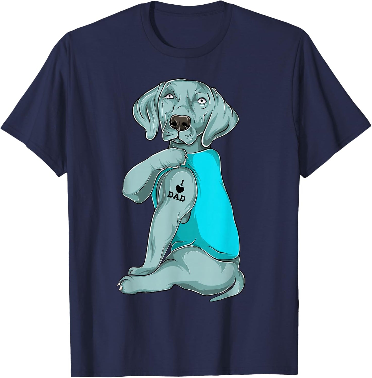 Weimaraner I Love Dad Tattoo Apparel, Dog Dad Gifts Dads T-Shirt - T-Shirt | Navy