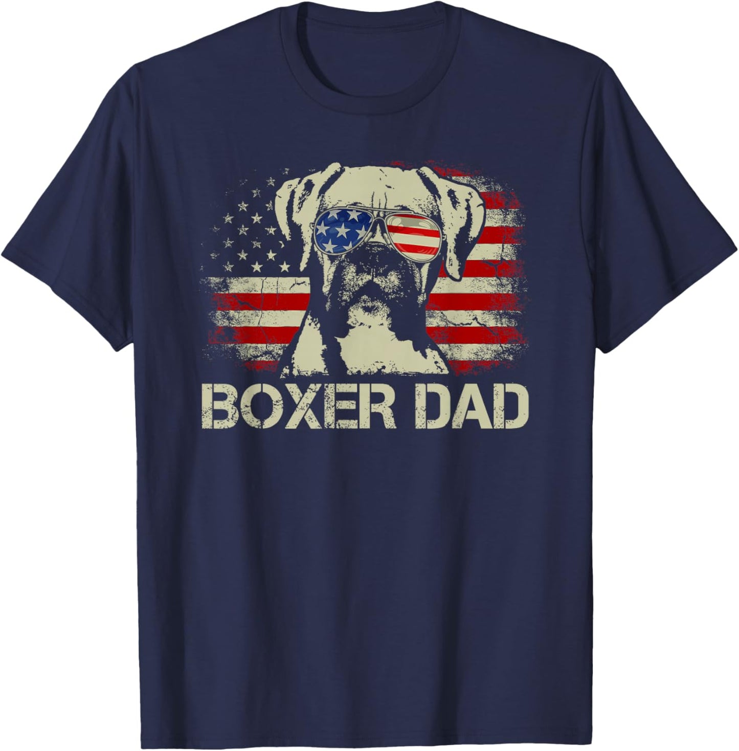 Best Boxer Dad Ever Funny Dog Dad American Flag Vintage Gift T-Shirt - T-Shirt | Navy