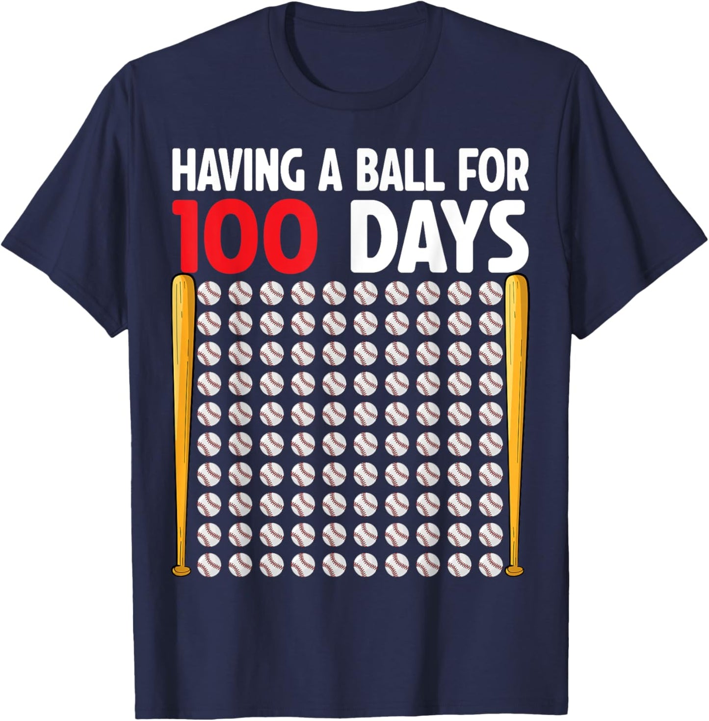 100 Days Of School Baseball Boys Kids 100th Day of School T-Shirt - T-Shirt | Navy