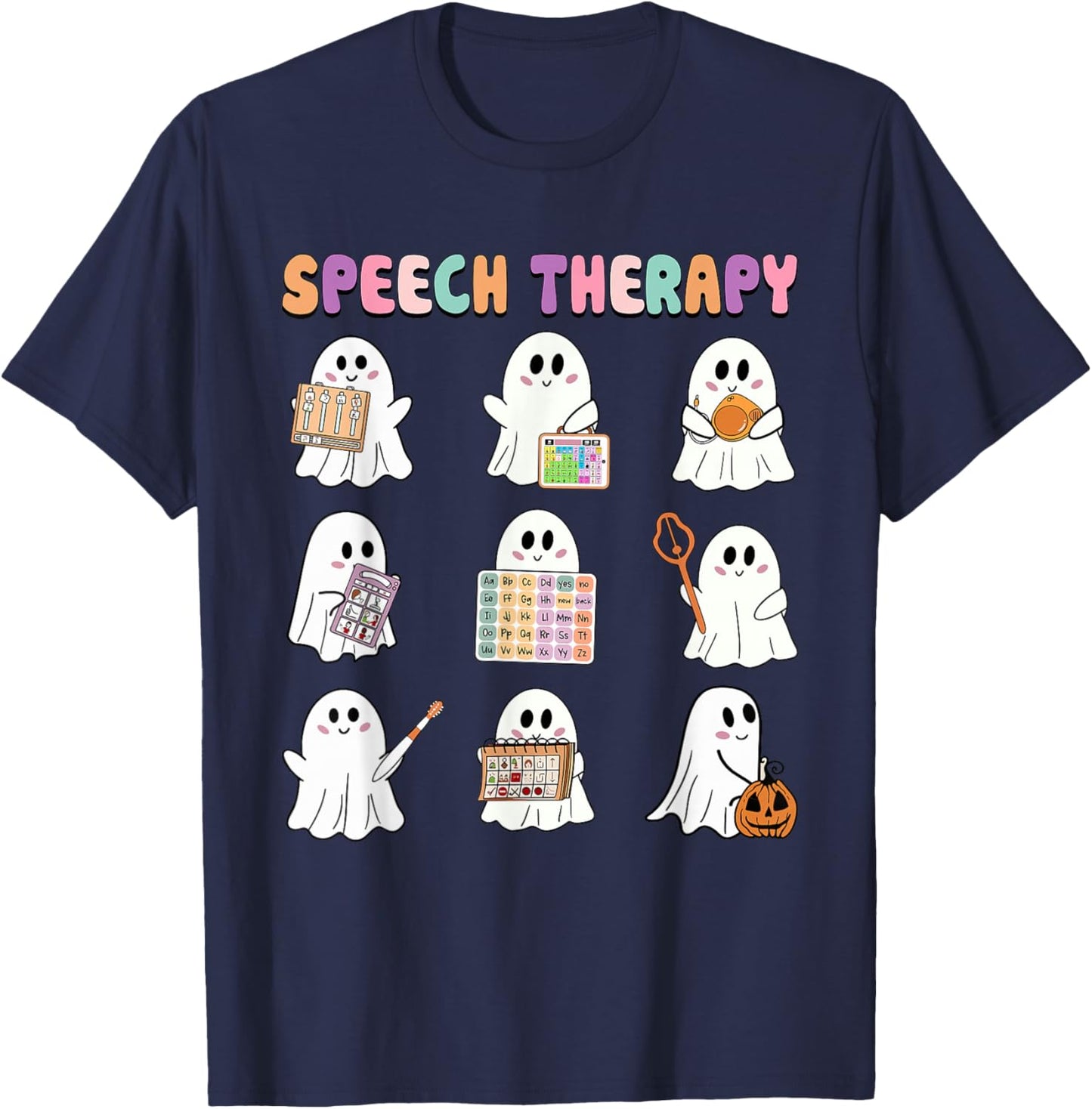 Speech Therapy Ghost SLP Ghost Speech Therapist Halloween T-Shirt - T-Shirt | Navy