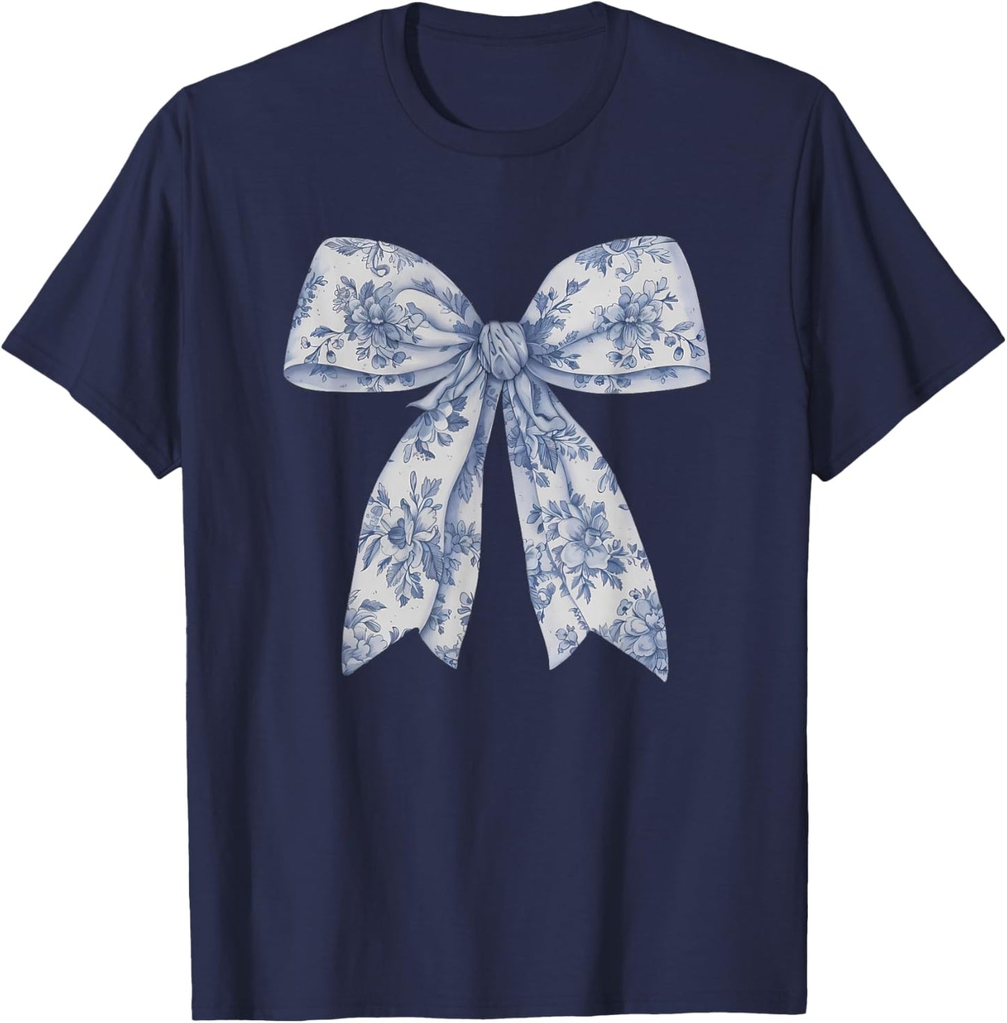 Bow Shirt | Blue Bow and Ribbon Graphic Cute for Girl Women T-Shirt - T-Shirt | Navy