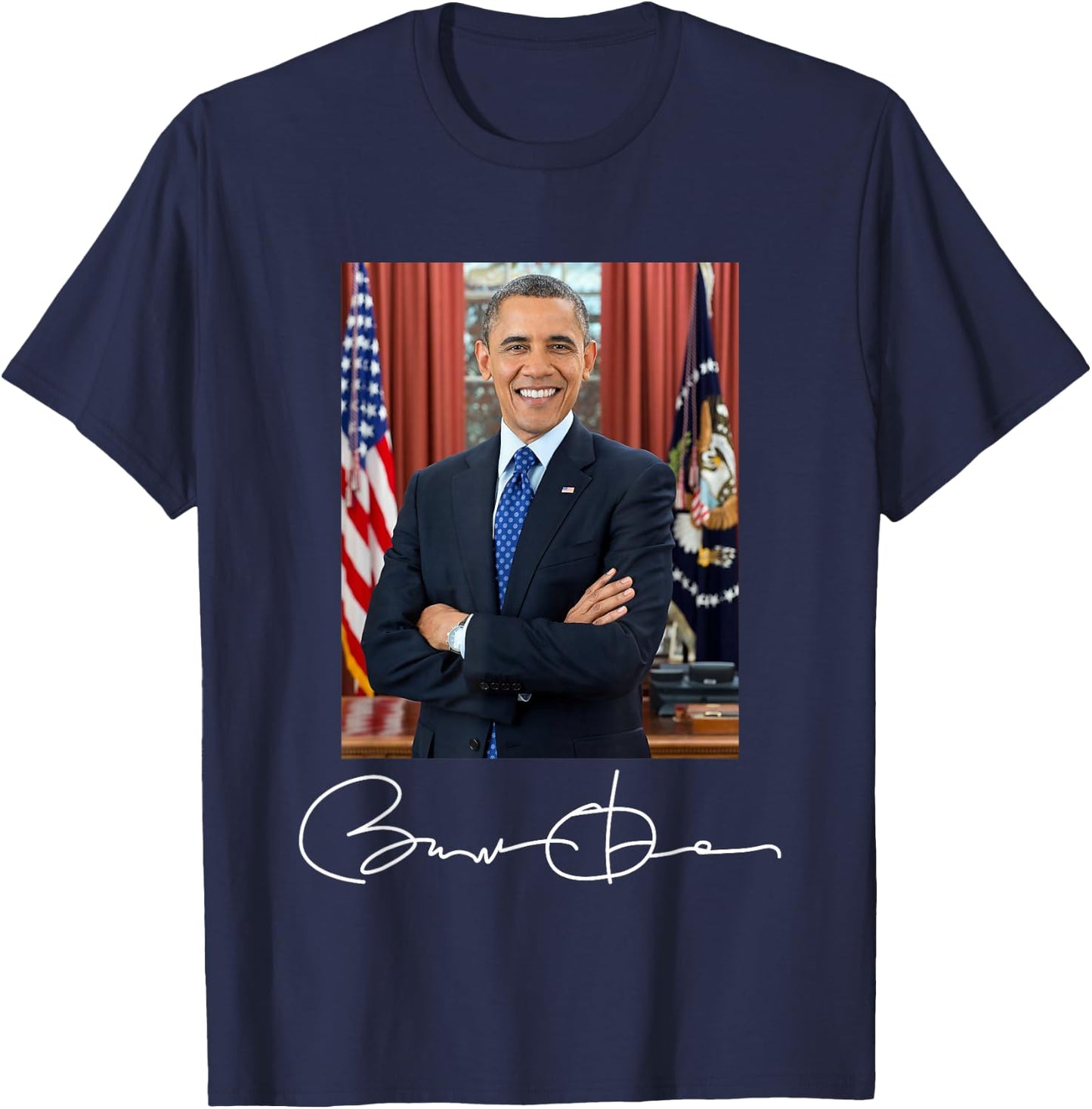 Barack Obama Signature and Portrait T-Shirt - T-Shirt | Navy