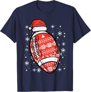 Christmas American Football Santa Xmas Sports Men Boys Kids T-Shirt - T-Shirt | Navy