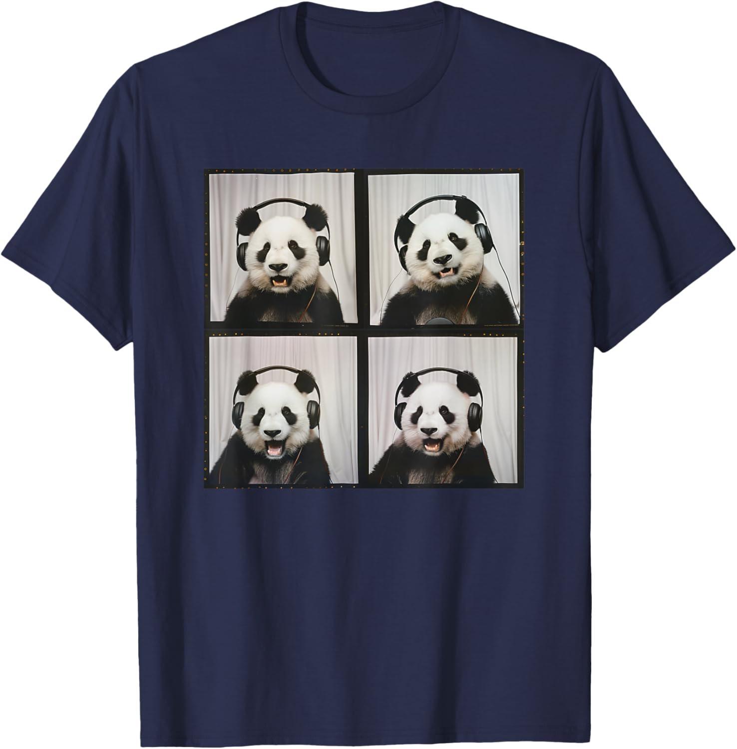 Panda Wearing Headphones Animal Music Photobooth Cool Panda T-Shirt - T-Shirt | Navy