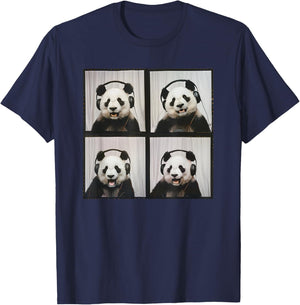 Panda Wearing Headphones Animal Music Photobooth Cool Panda T-Shirt - T-Shirt | Navy