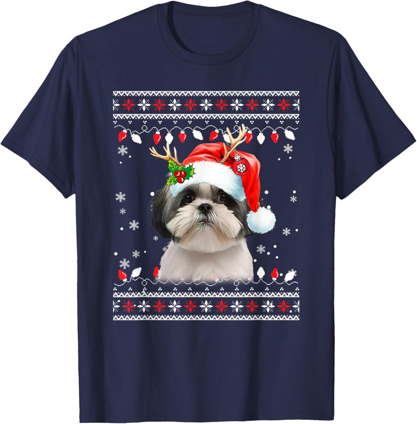 Cute Shih Tzu Christmas Sweater for Dogs Lover T-Shirt - T-Shirt | Navy