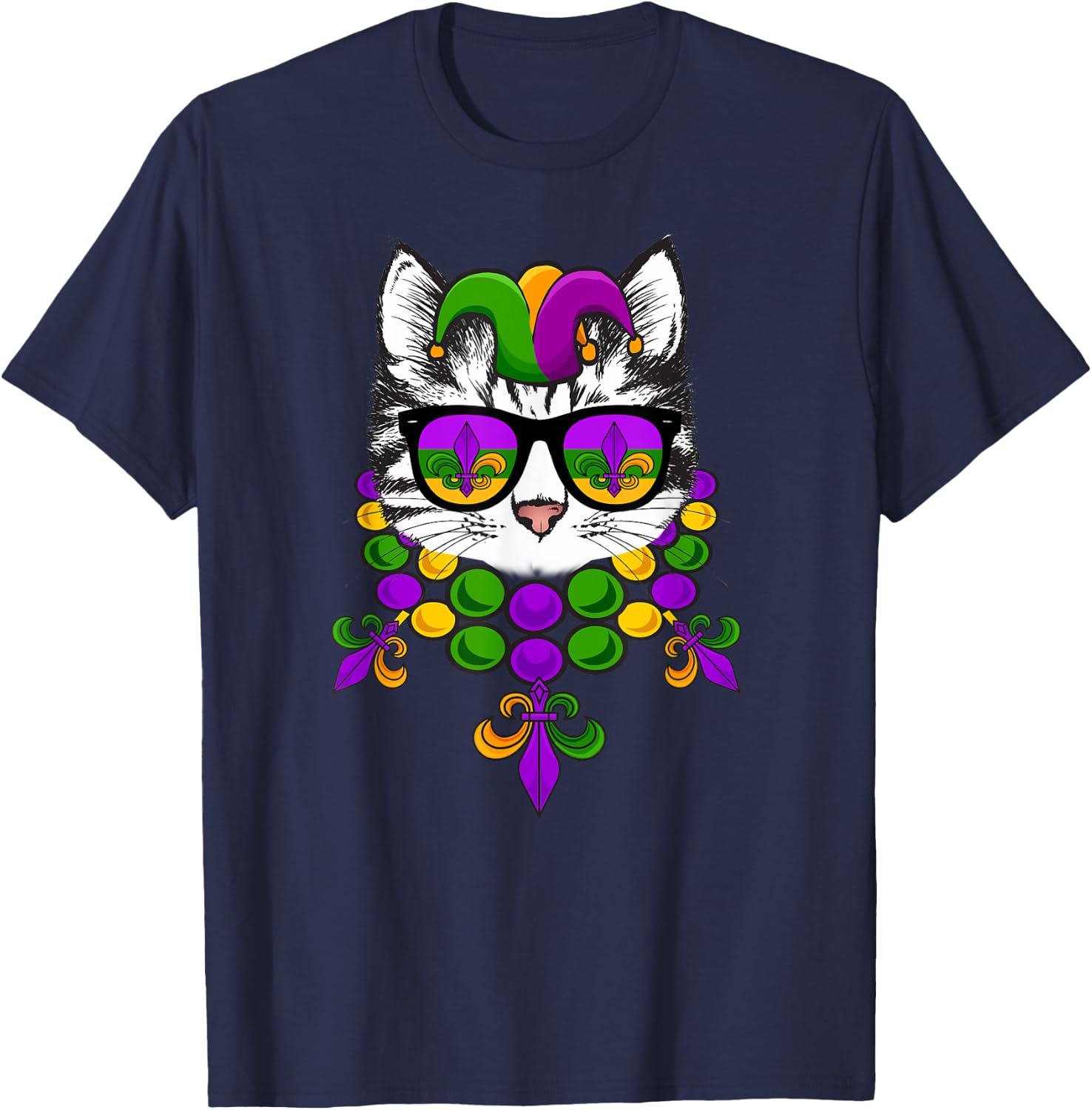 Mardi Gras Cat Meow Kitten New Orleans Men & Women Gift T-Shirt - T-Shirt | Navy