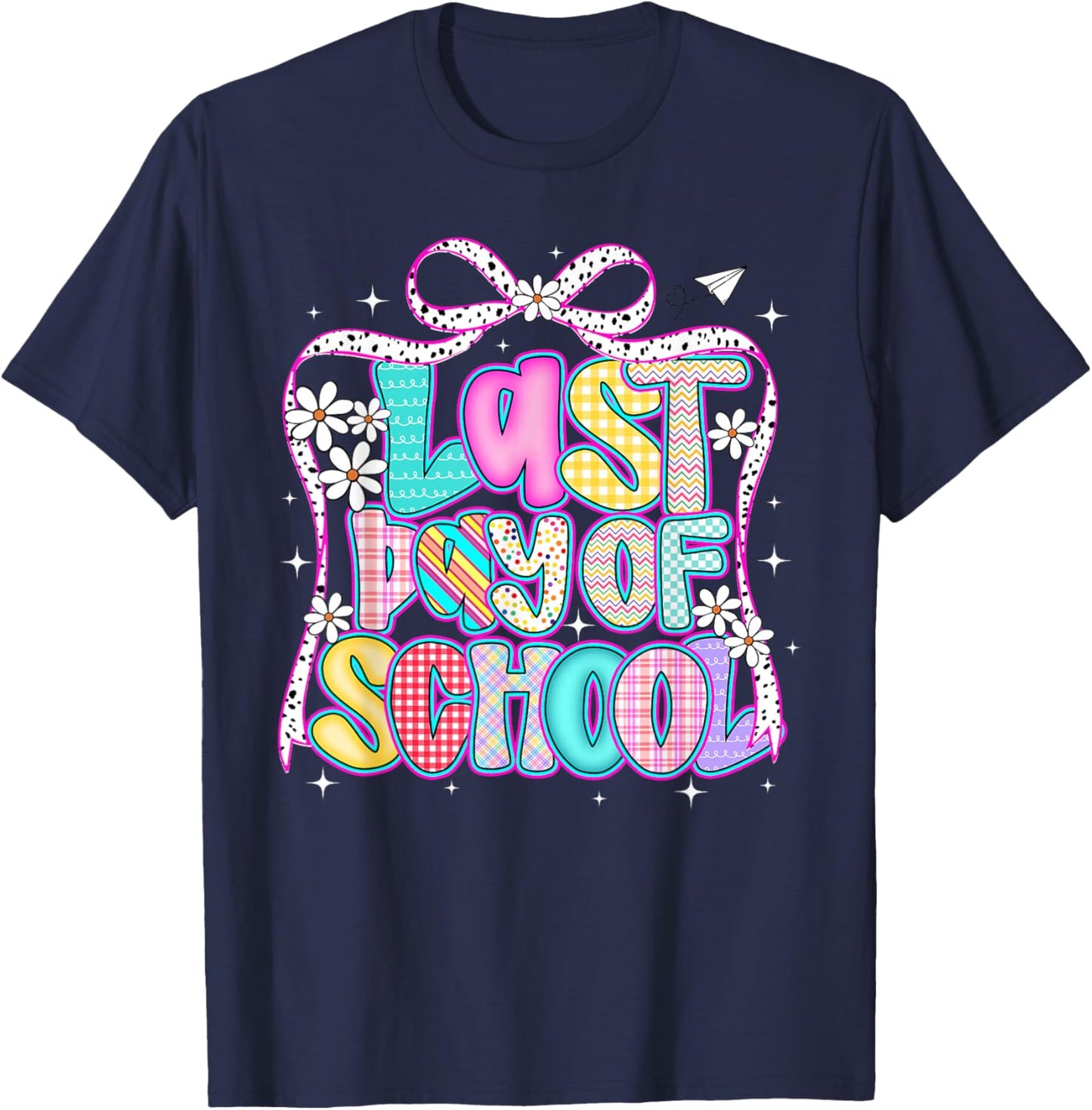 Happy Last Day of School Graduation Girls Teacher Coquette T-Shirt - T-Shirt | Navy