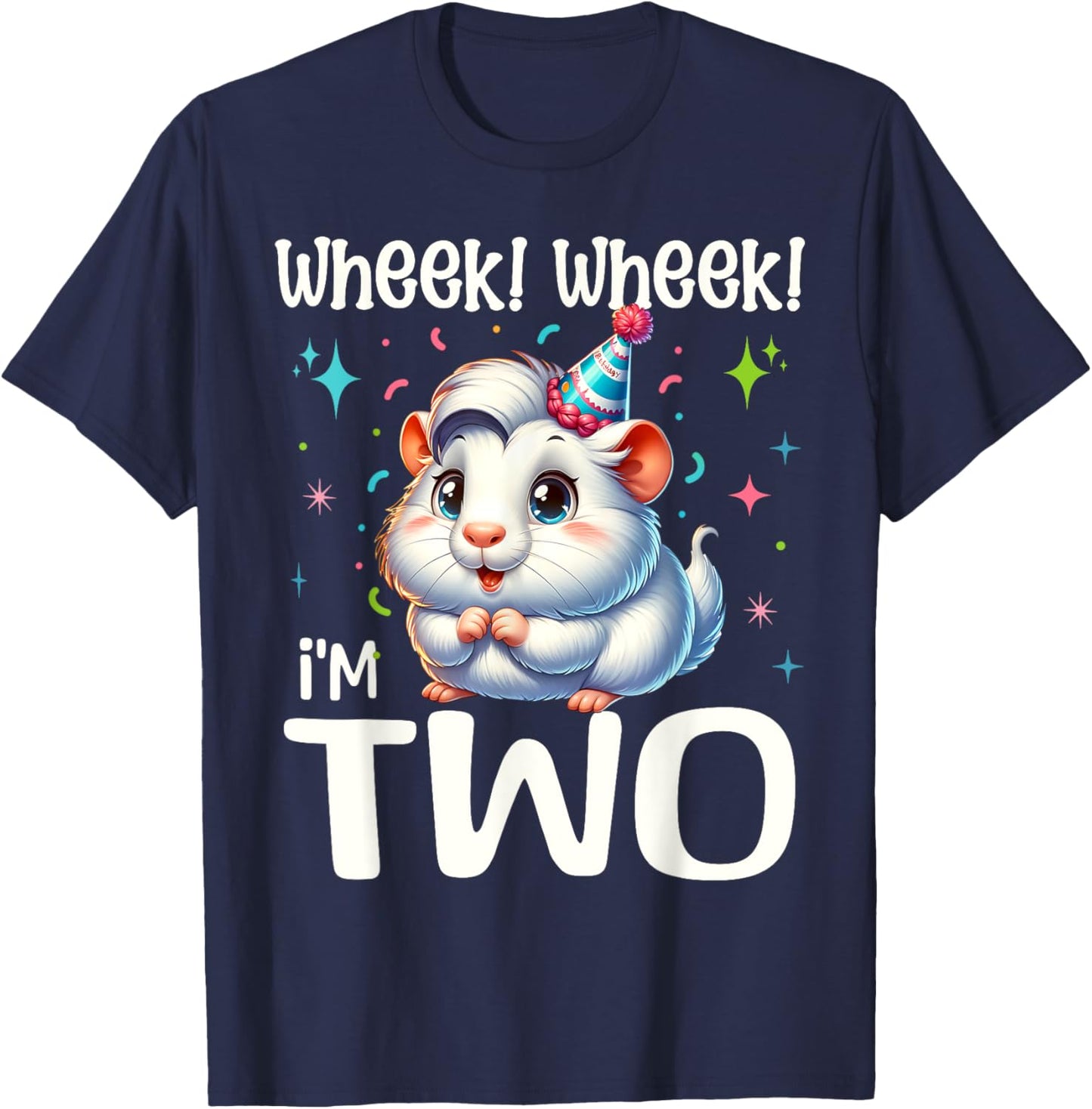 Wheek! I'm Two Cute Guinea Pig 2 Year old 2nd Birthday T-Shirt - T-Shirt | Navy