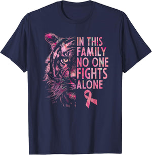 Breast Cancer Awareness 2024 Tiger Family Matching Ribbon T-Shirt - T-Shirt | Navy