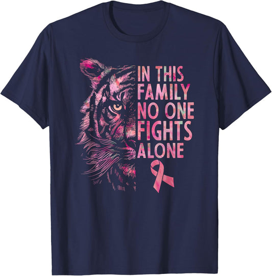 Breast Cancer Awareness 2024 Tiger Family Matching Ribbon T-Shirt - T-Shirt | Navy