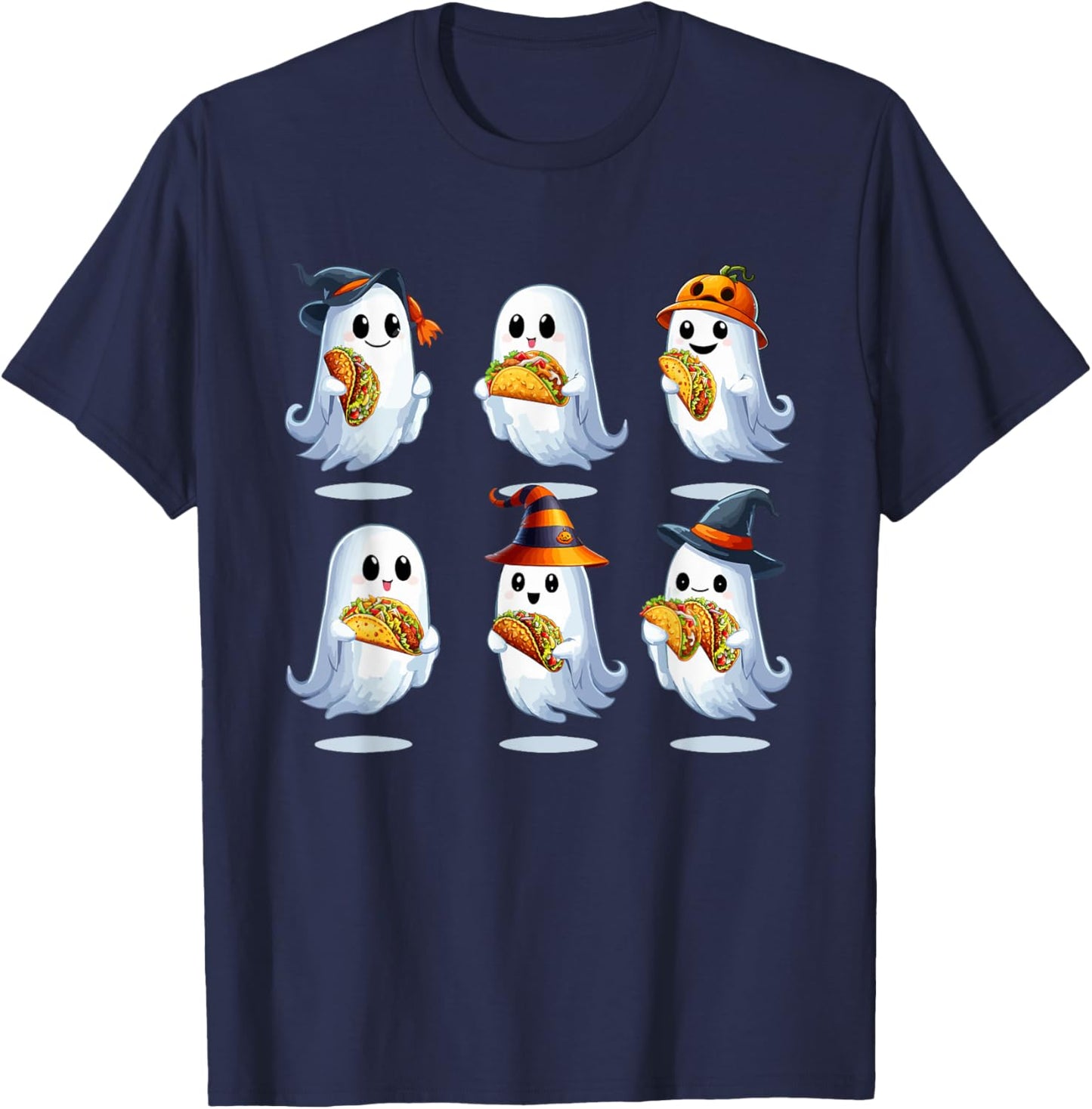 Group Boo Ghosts Eating Tacos Halloween Food Lover Kids T-Shirt - T-Shirt | Navy