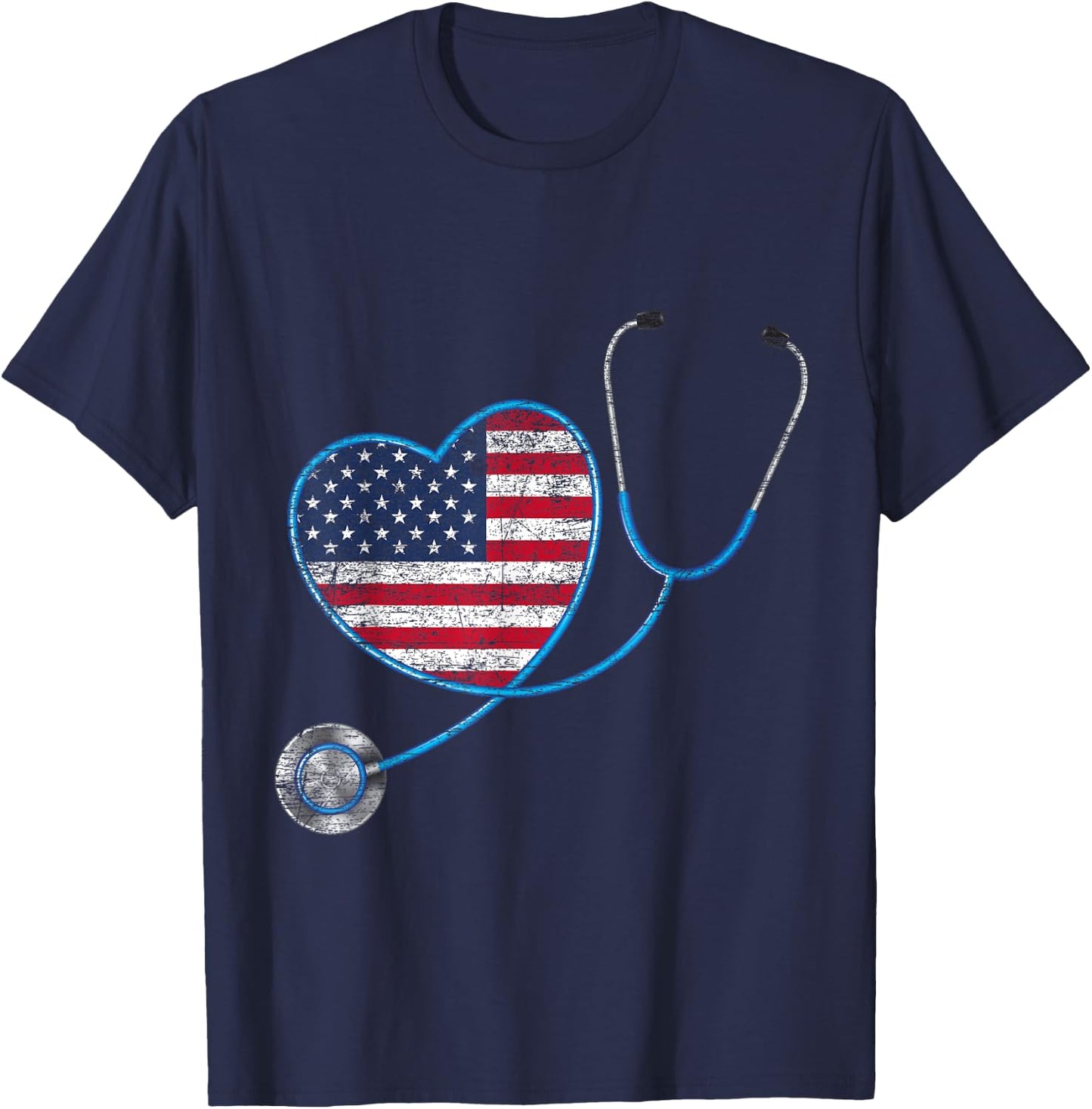 Vintage Heart USA Flag Gifts Stethoscope Nurse Women Kids Men T-Shirt - T-Shirt | Navy