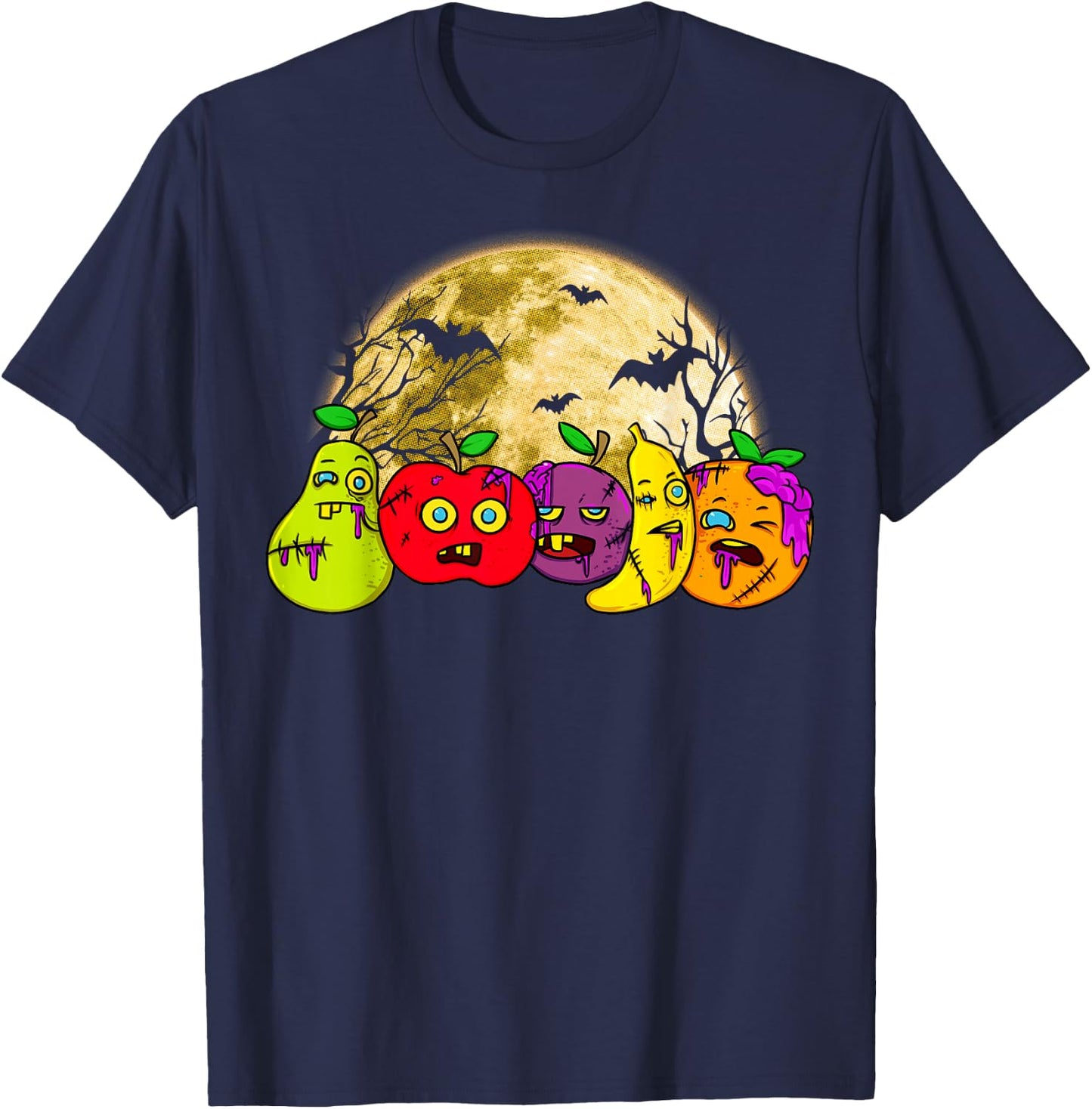 Halloween Scary Vegan Vegetarian Zombie Fruits Vegetable T-Shirt - T-Shirt | Navy