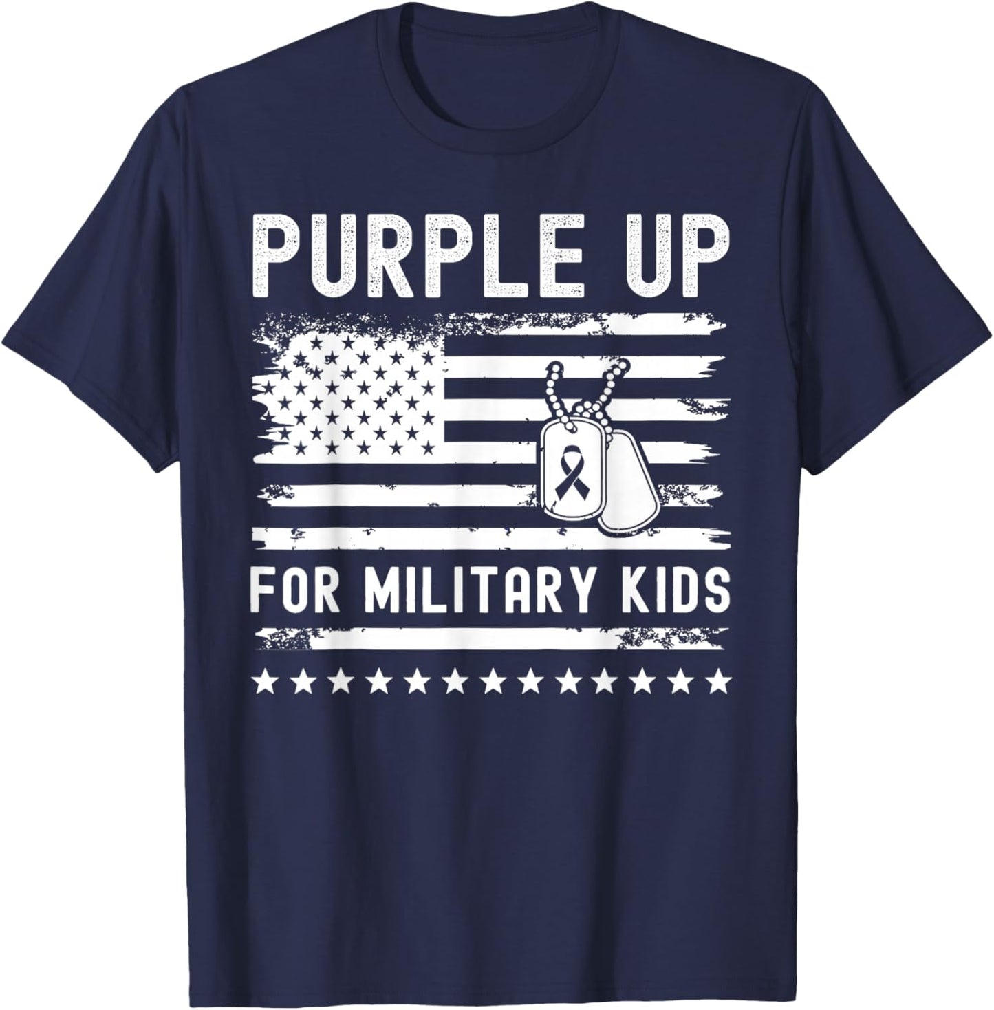 Purple Up For Military Kids USA Flag Military Child Month T-Shirt - T-Shirt | Navy