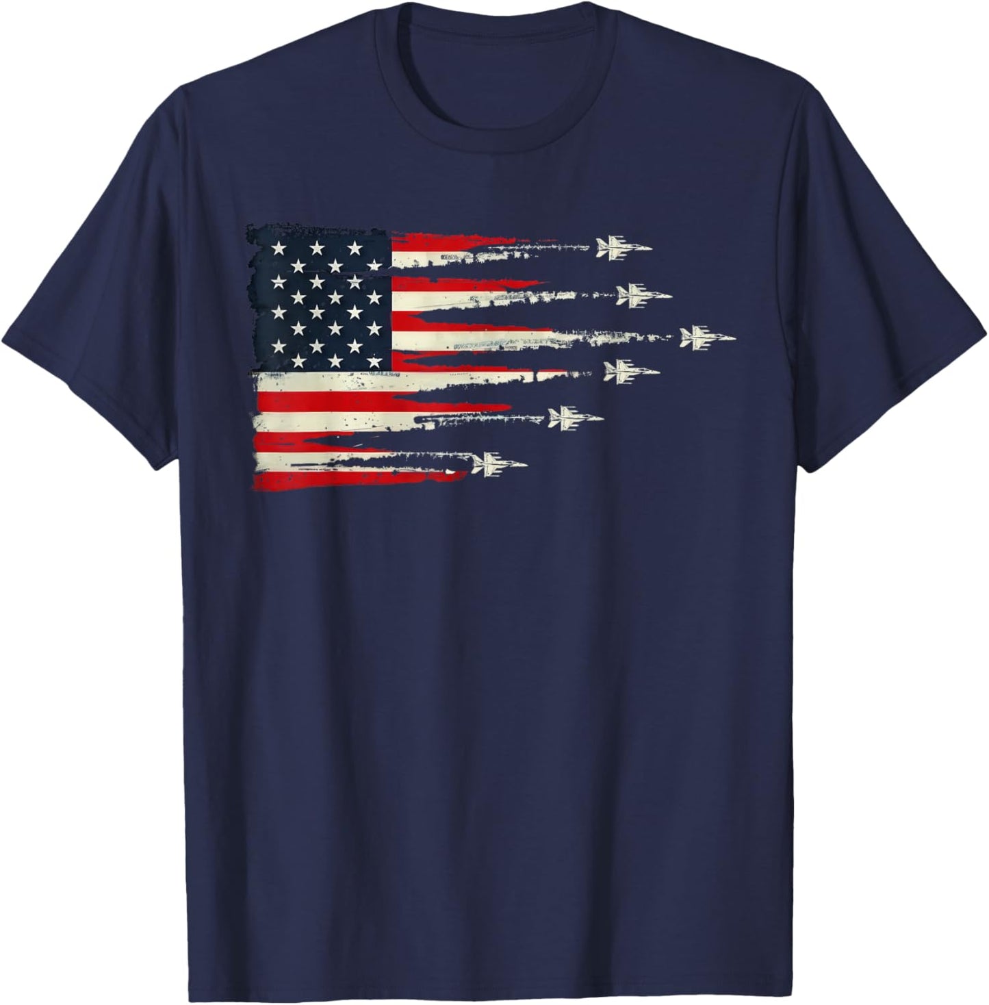 Patriotic Red White Blue USA Flag Fighter Jets 4th of July T-Shirt - T-Shirt | Navy