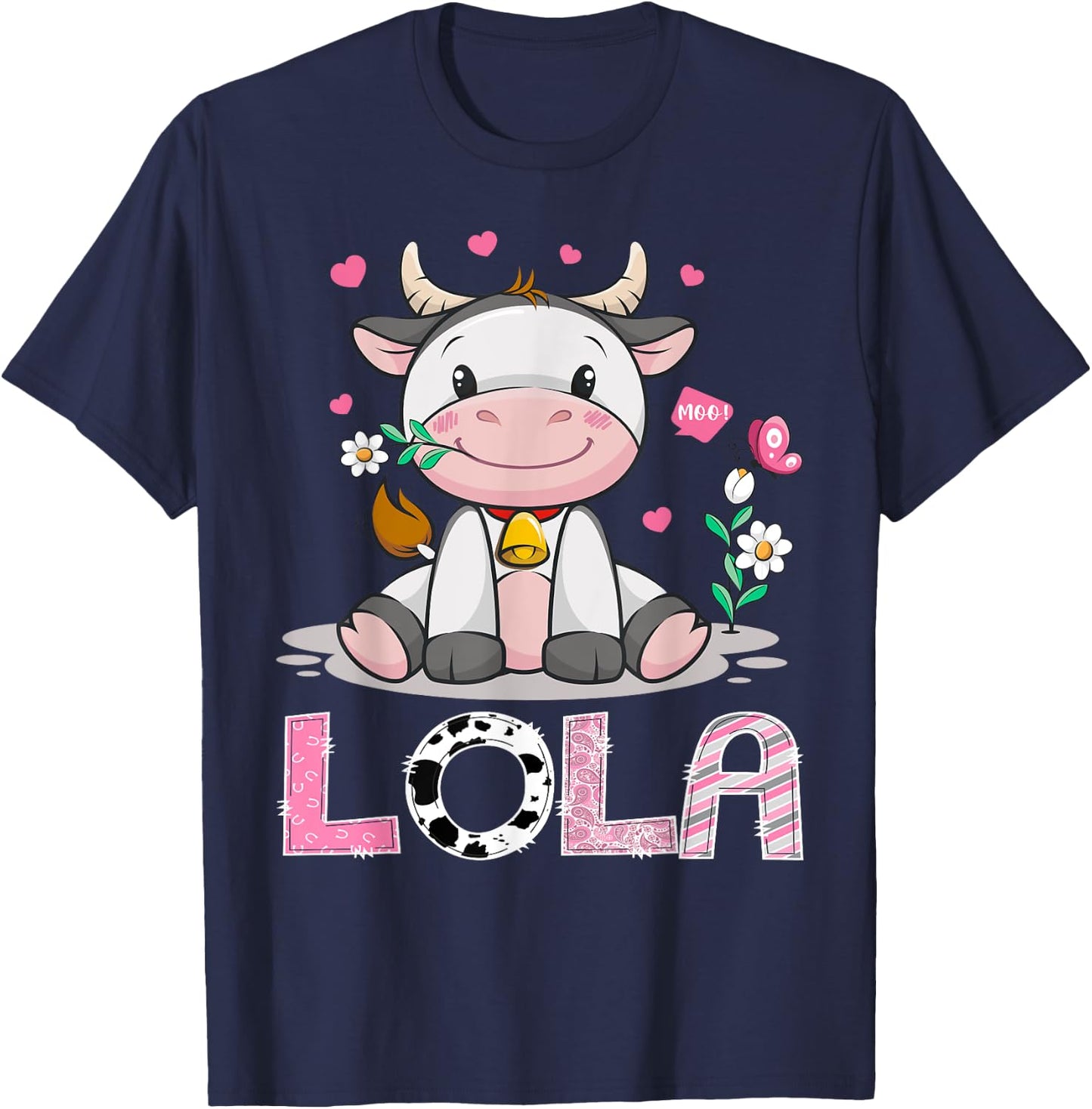 Lola Cute Cow Moo Moo Farmer Birthday Family Matching T-Shirt - T-Shirt | Navy
