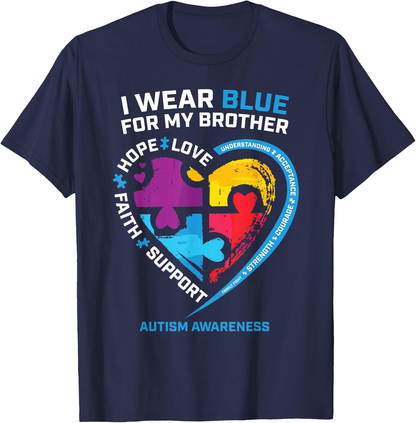I Wear Blue For My Brother Kids Autism Awareness Sister Boys T-Shirt - T-Shirt | Navy