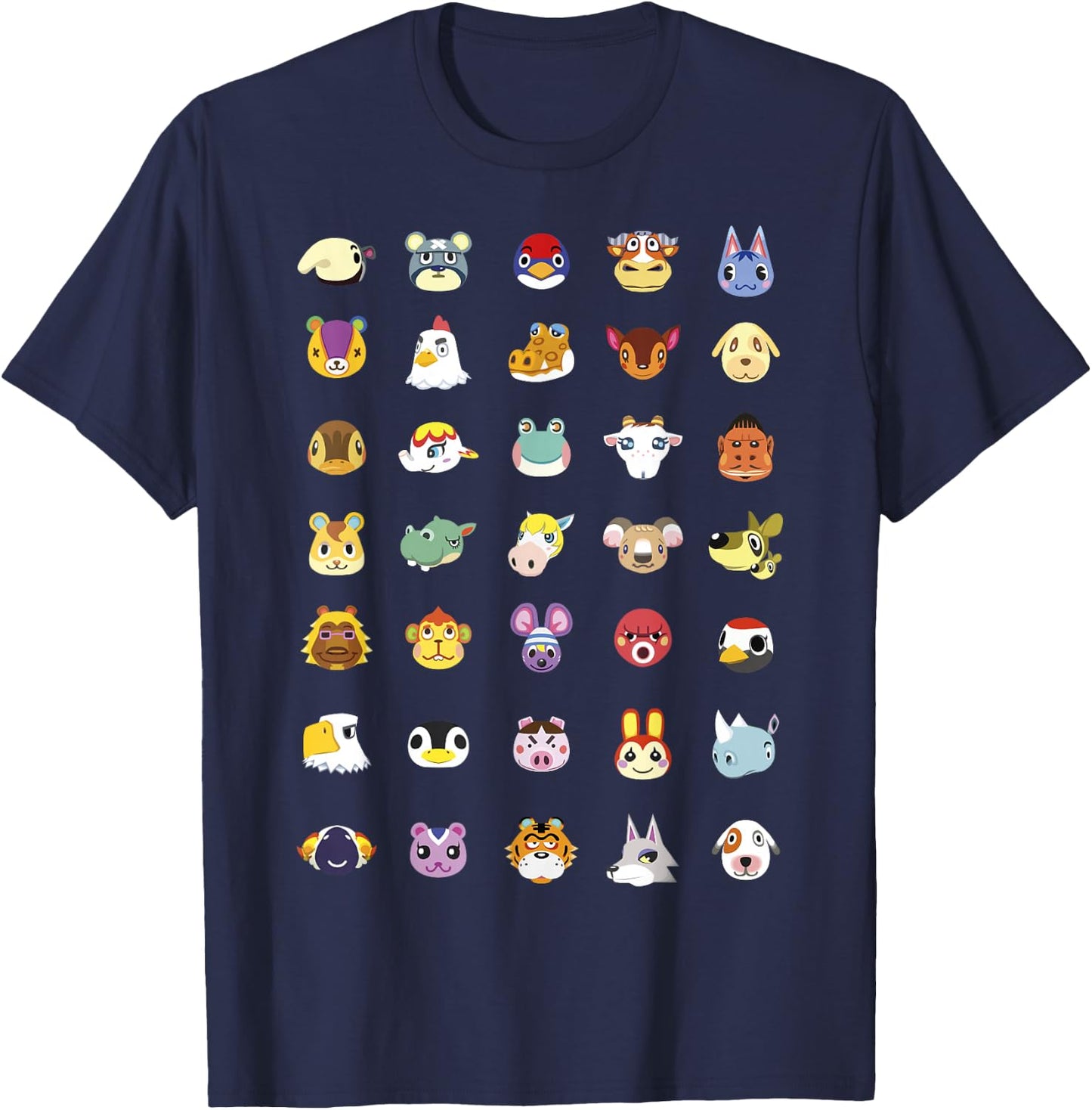 Animal Crossing: New Horizons Vintage Nintendo Faces Line Up T-Shirt - T-Shirt | Navy