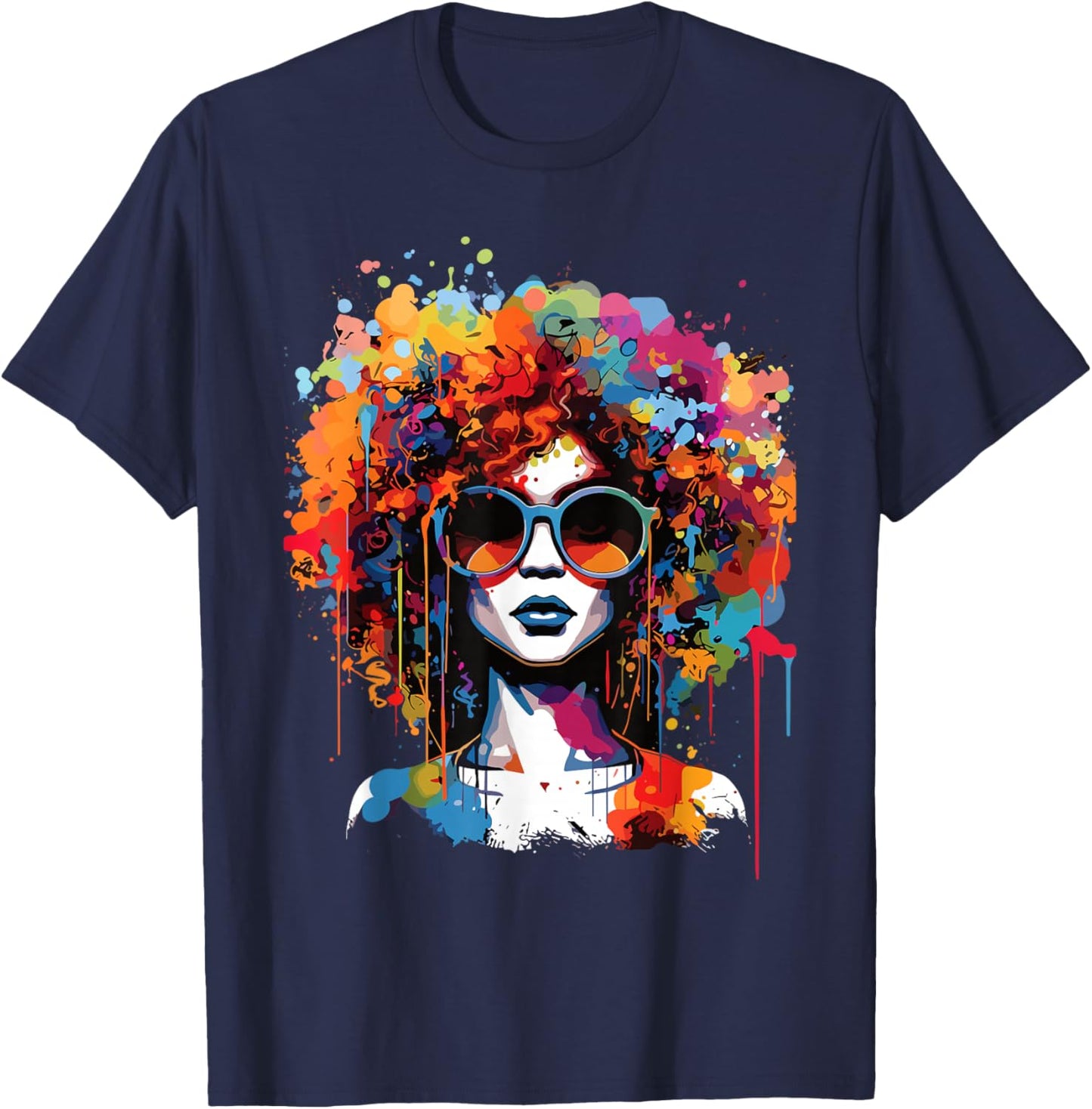 Black Queen Dripping Afro Melanin Juneteenth T-Shirt - T-Shirt | Navy