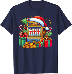Christmas Slot Machine Casino Lucky Winner Xmas Big Jackpot T-Shirt - T-Shirt | Navy