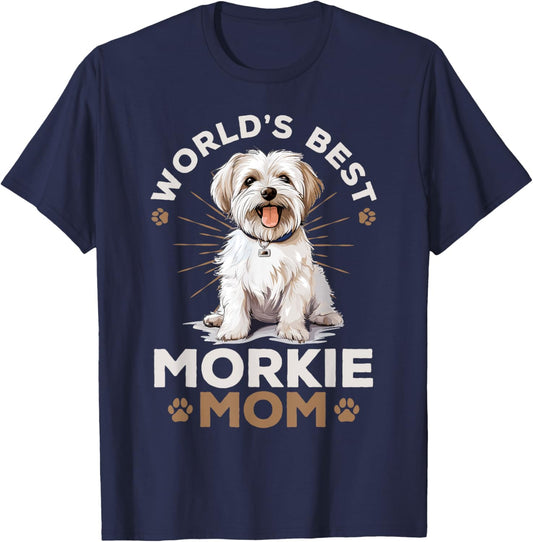 Morkie Dog Breed Pet World's Best Morkie Mom Women Girls Kids T-Shirt - T-Shirt | Navy