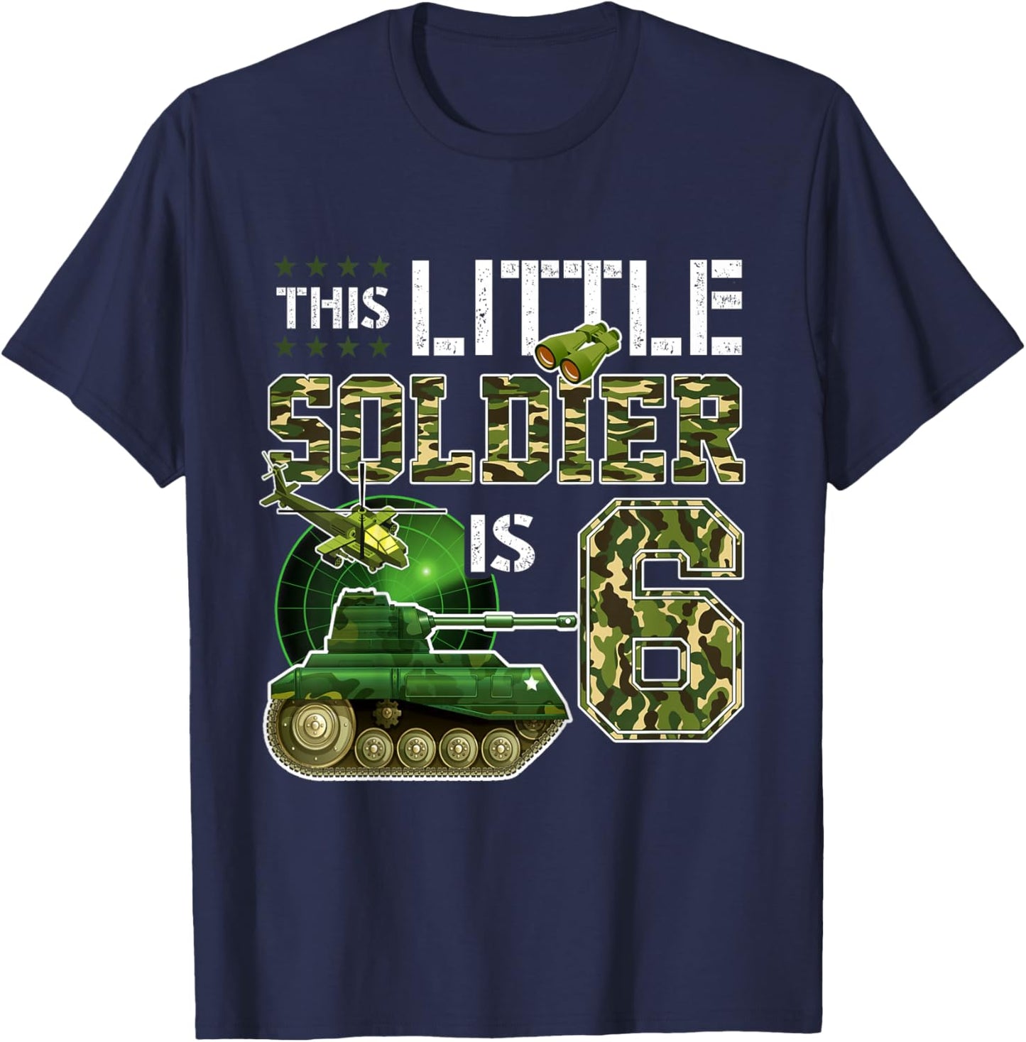 Kids Birthday Military Themed Camo This Little Soldier Is 6 Boys T-Shirt - T-Shirt | Navy