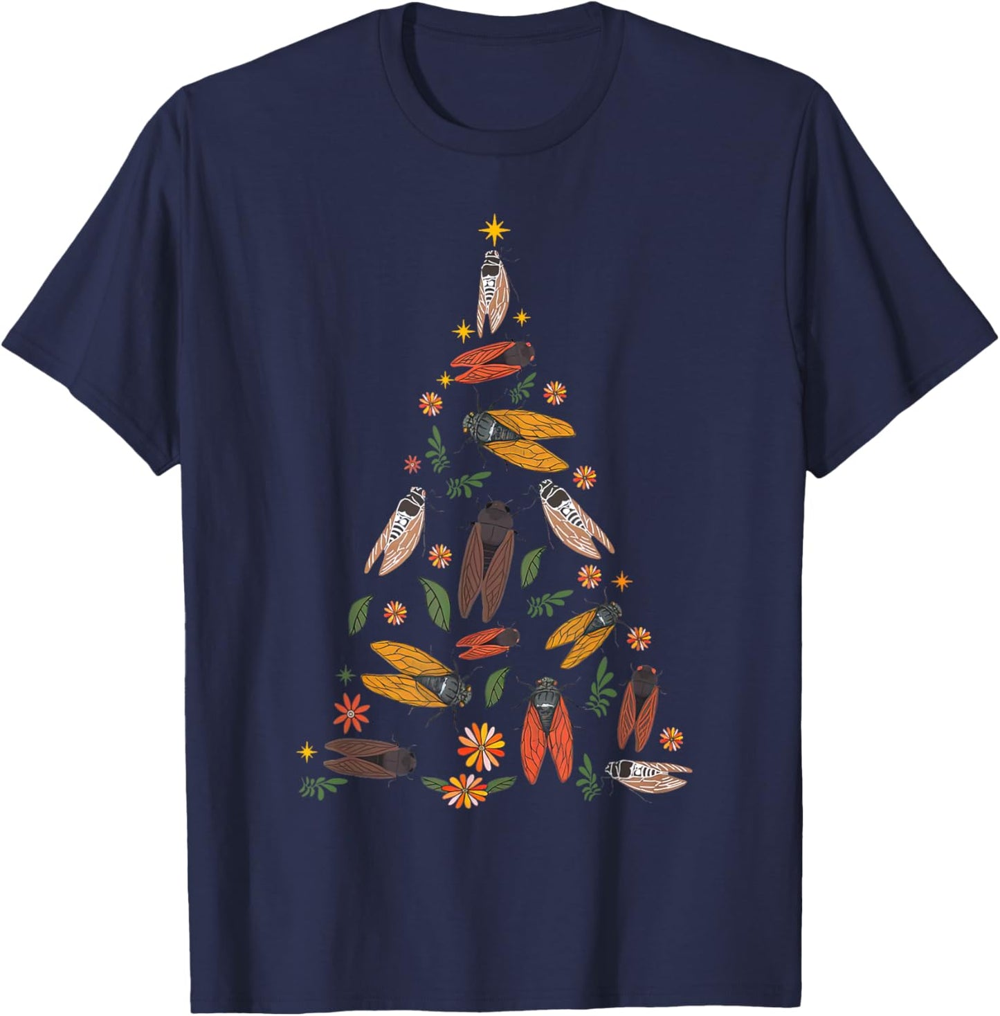 Cicada Christmas Tree Entomologist Bug Insect Nature Lover T-Shirt - T-Shirt | Navy
