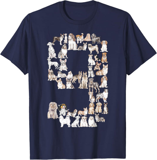 Fun 9th Birthday Boys Kids Girls Dog Lovers 9 Year Old T-Shirt - T-Shirt | Navy