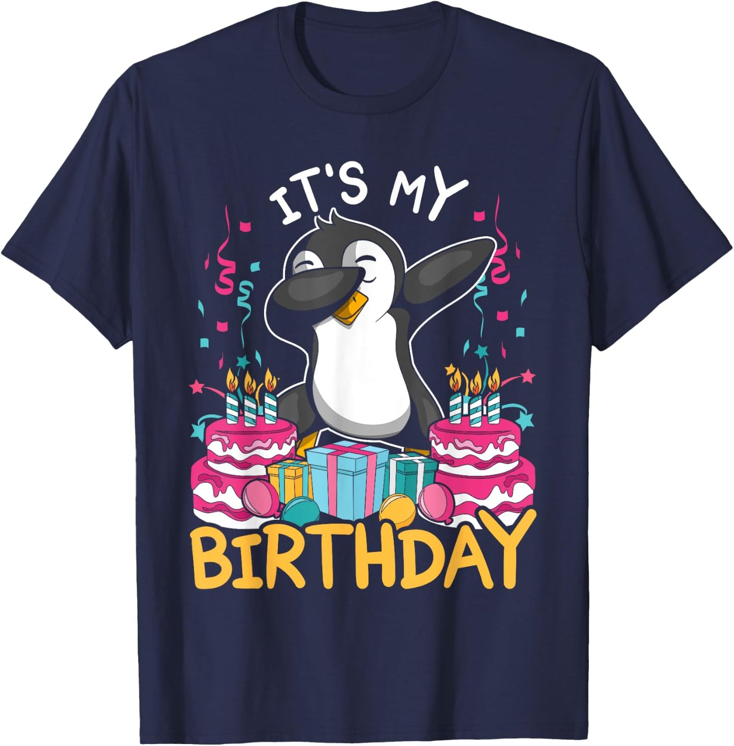 Its My Birthday Animal Kids Cake Gift Funny Dabbing Penguin T-Shirt - T-Shirt | Navy