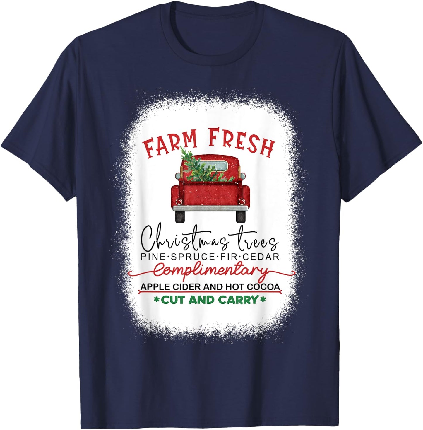 Farm Fresh Red Truck Christmas Tree Bleached T-Shirt - T-Shirt | Navy