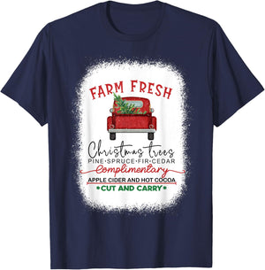 Farm Fresh Red Truck Christmas Tree Bleached T-Shirt - T-Shirt | Navy