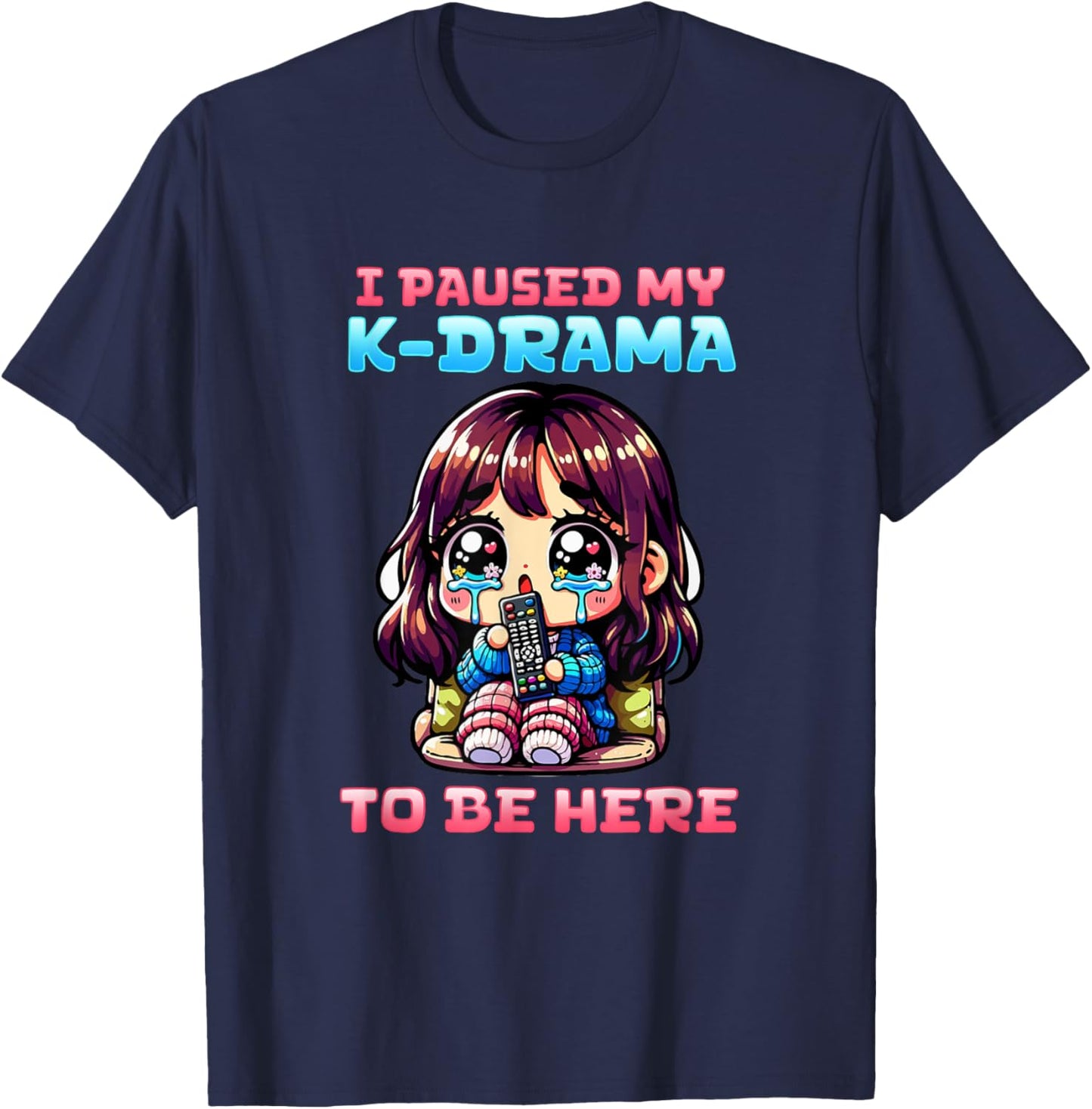I Paused My K-Drama To Be Here I Finger Heart I Korean Music T-Shirt - T-Shirt | Navy
