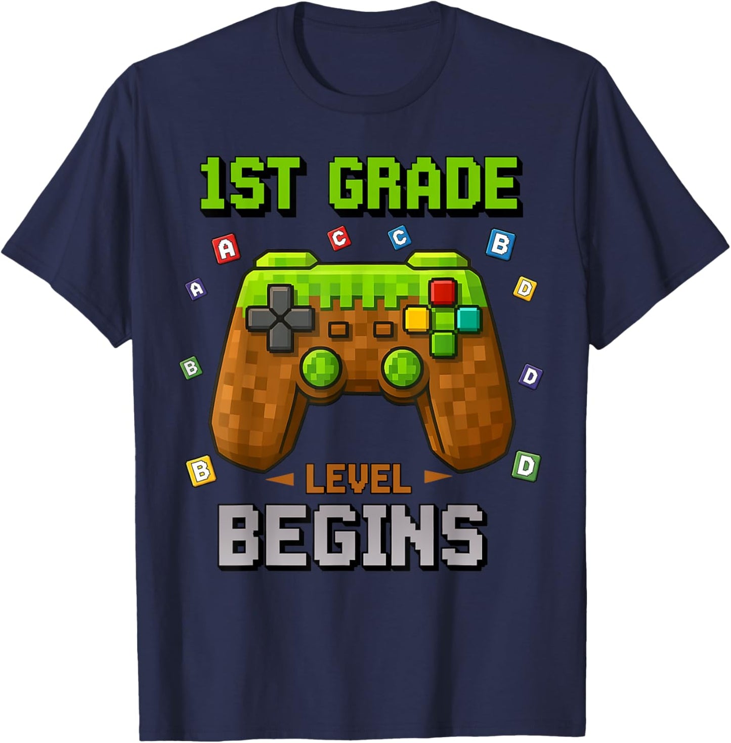 First Day of 1st Grade Level Begins Back to School Funny Boy T-Shirt - T-Shirt | Navy