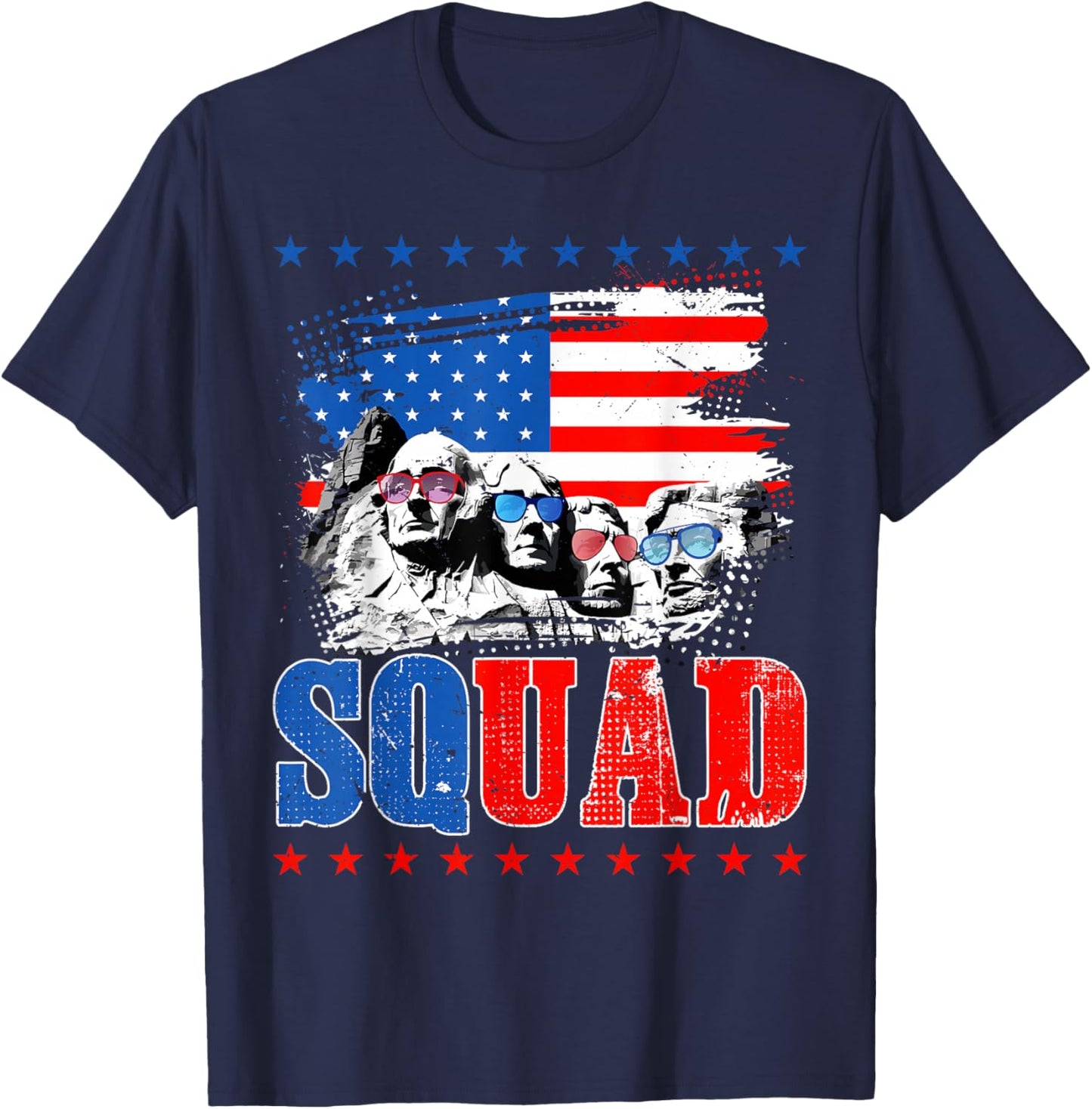 Retro Mount Rushmore 4th Of July Squad USA Independence Day T-Shirt - T-Shirt | Navy